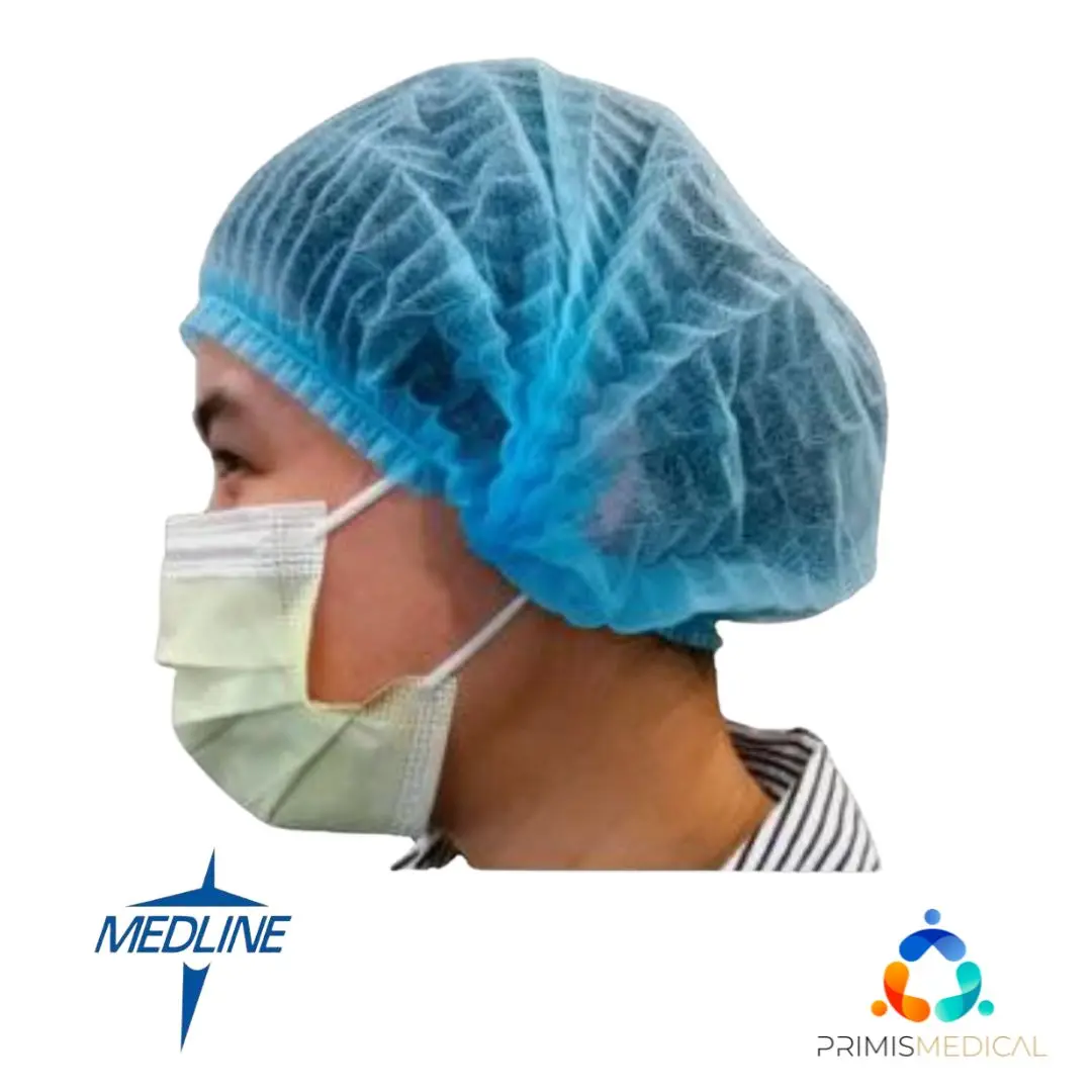 Medline CRI1404A Bouffant Cap 24" Blue Polypropylene Universal Size Case of 1000 - Image 2