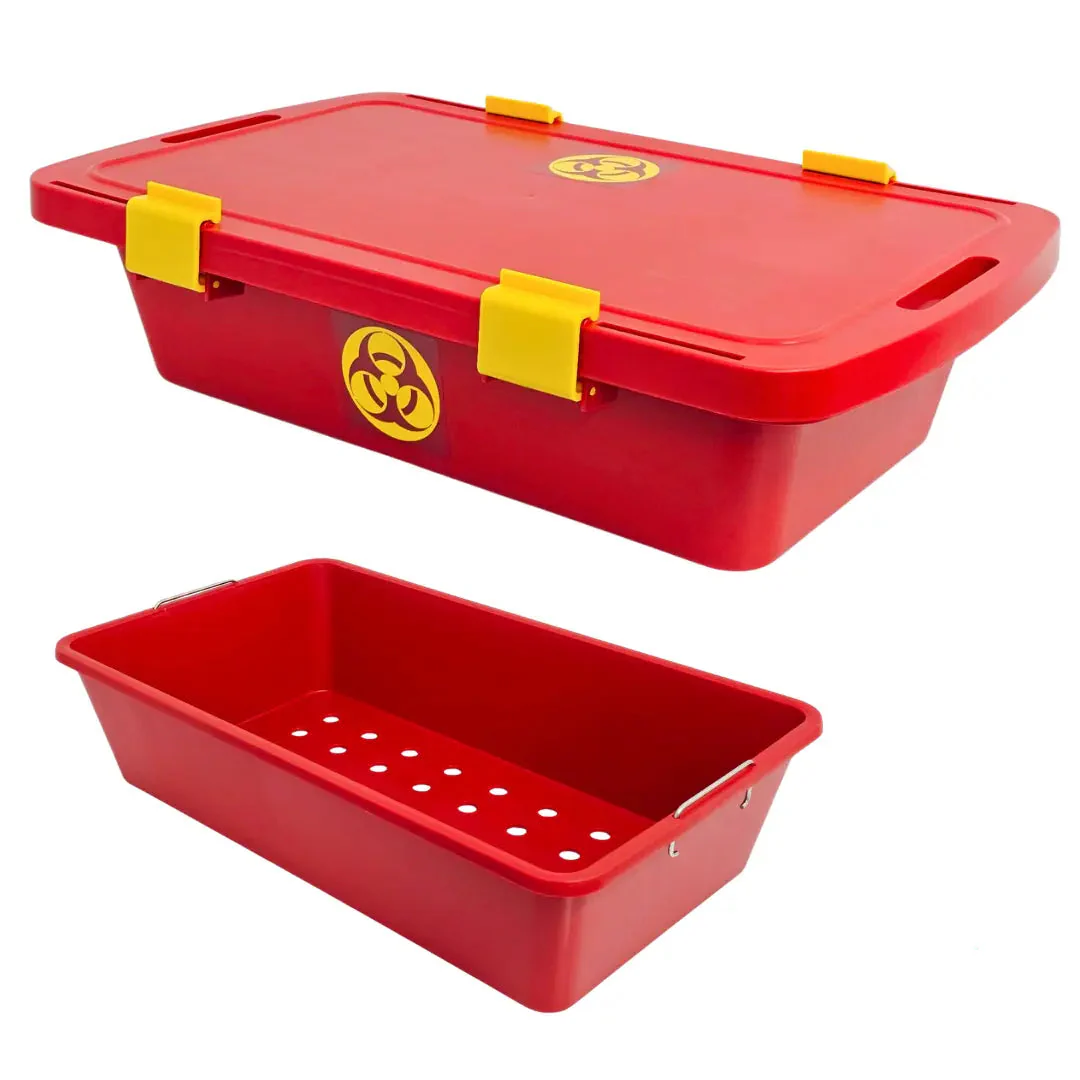 Medline Red Biohazard Instrument Transport Tote 29x18x8 with Lid & Tray