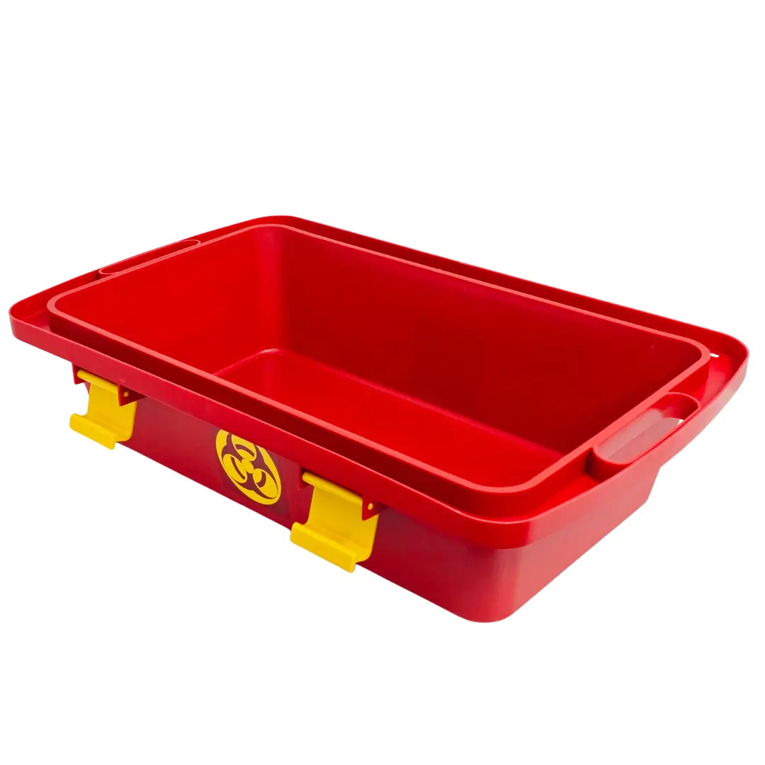 Medline Red Biohazard Instrument Transport Tote 29x18x8 with Lid & Tray - Image 4