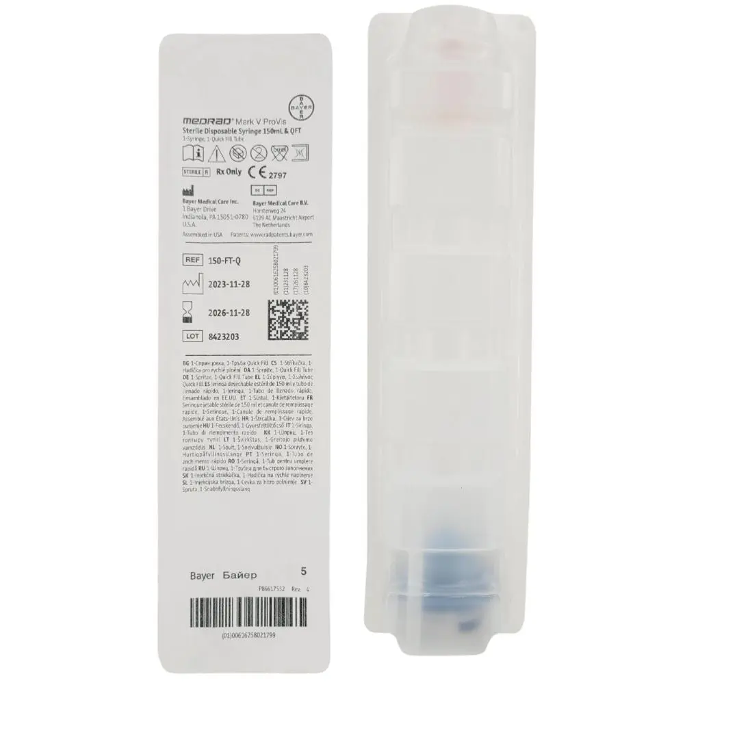 Medrad 150-FT-Q Mark V ProVis Sterile Disposable Syringe 150mL 50 Box - Image 2