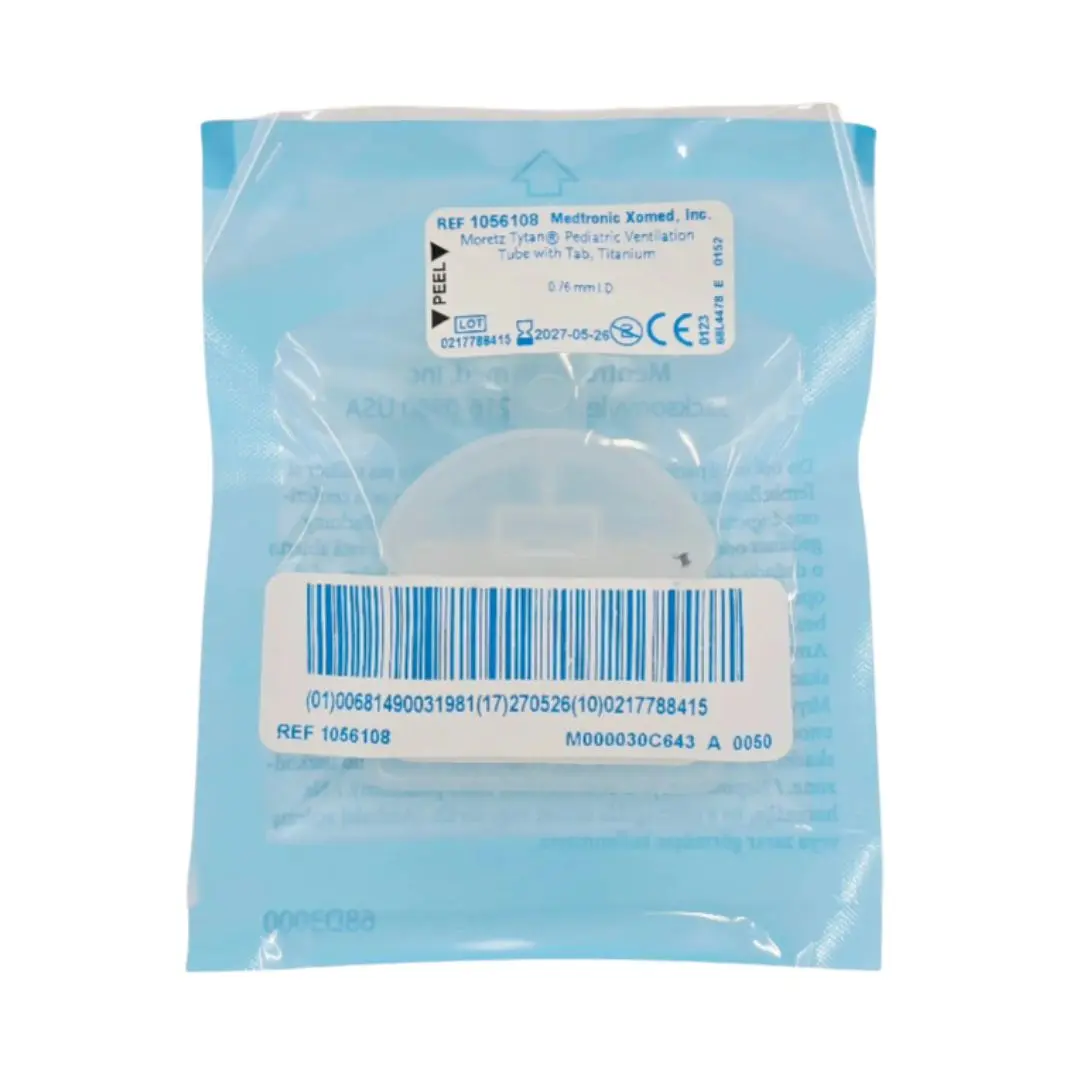 Medtronic 1056108 Moretz Tytan Pediatric Ventilation Tube w/ Tab, Titanium 0.76mm I.D. 1/EA