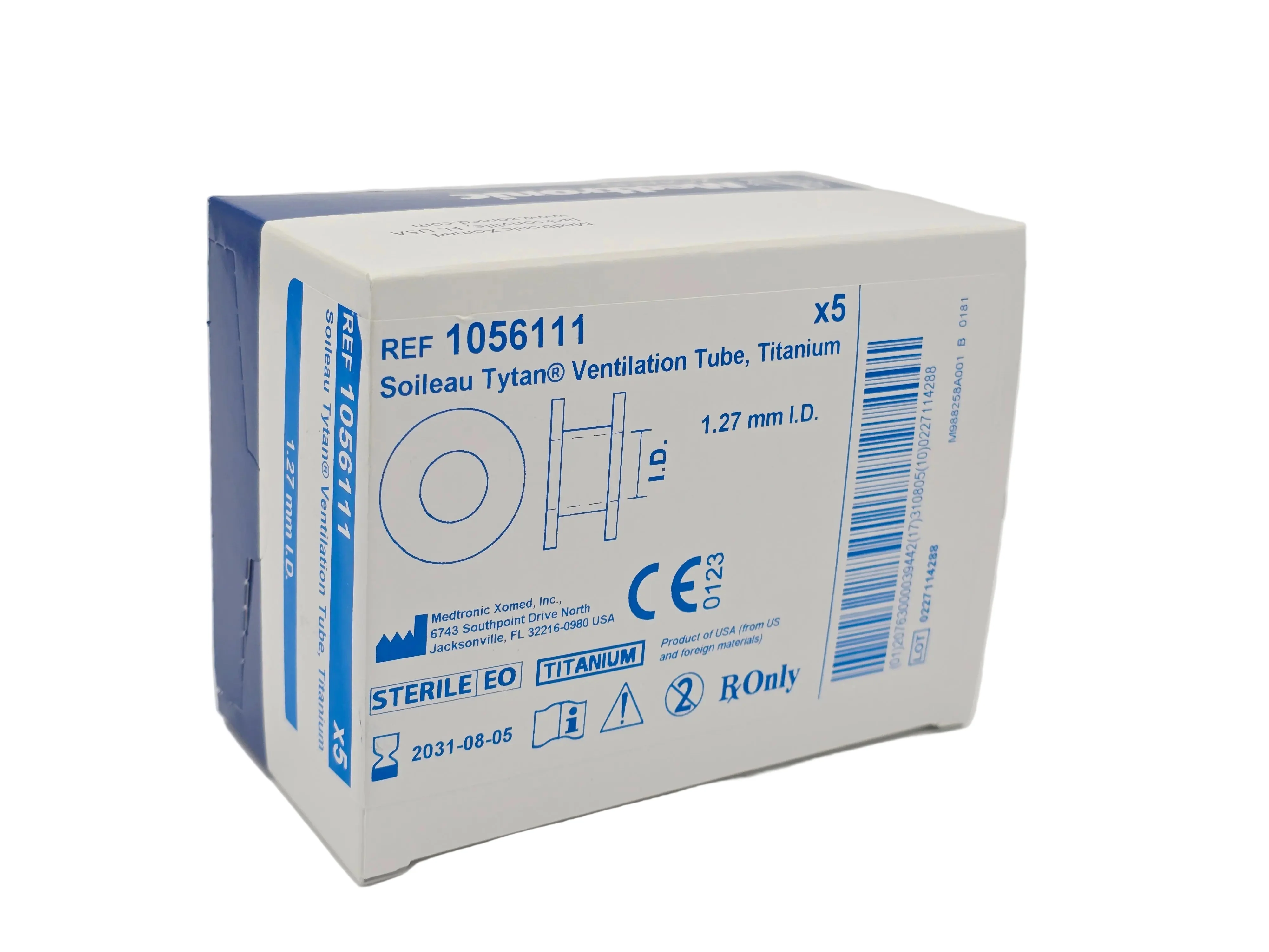 Medtronic 1056111 Soileau Tytan Titanium Ventilation Tube 1.27mm ID