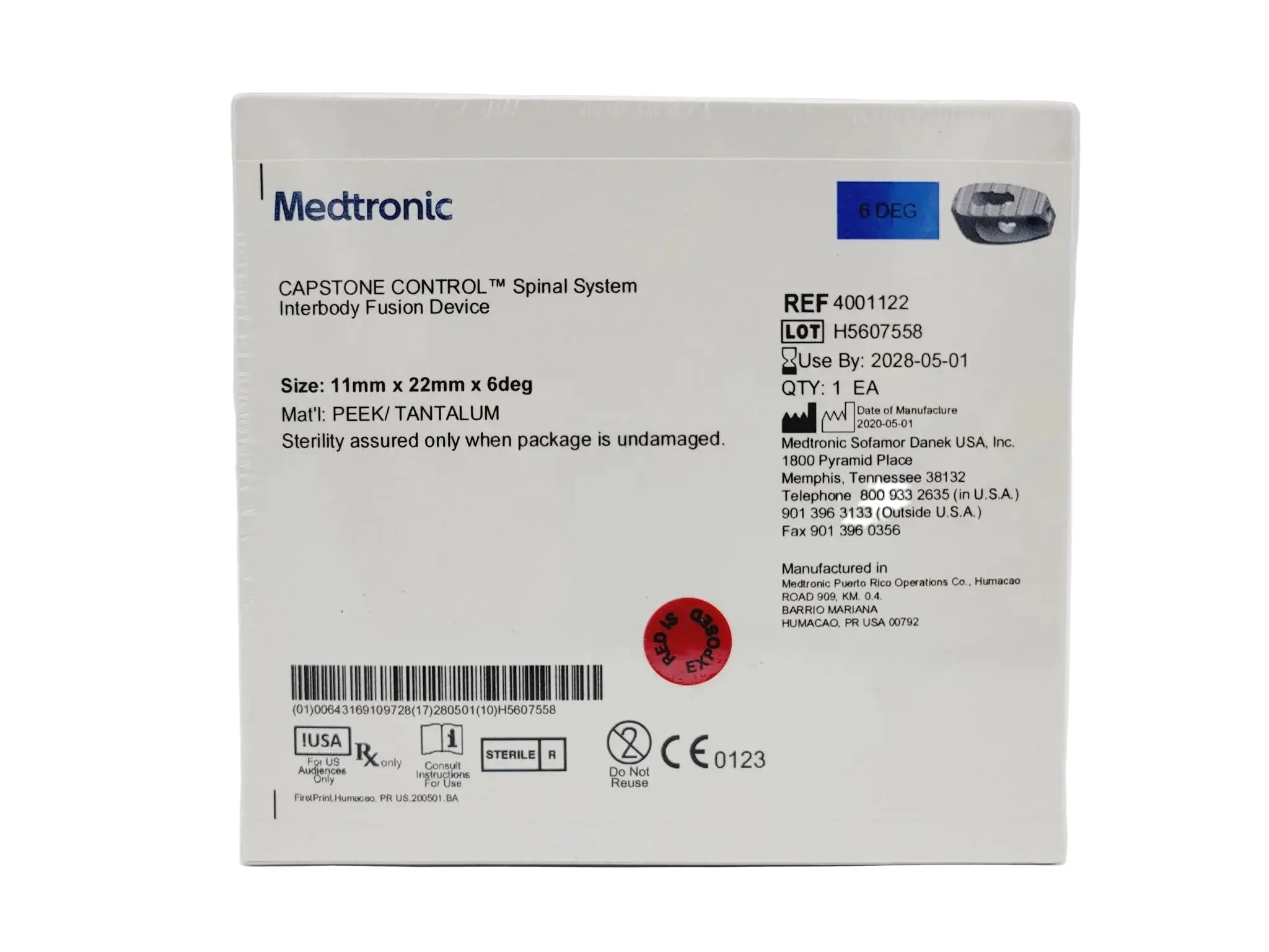 Medtronic 4001122 6 Deg 11mm x 22mm Capstone Control Interbody Fusion Device