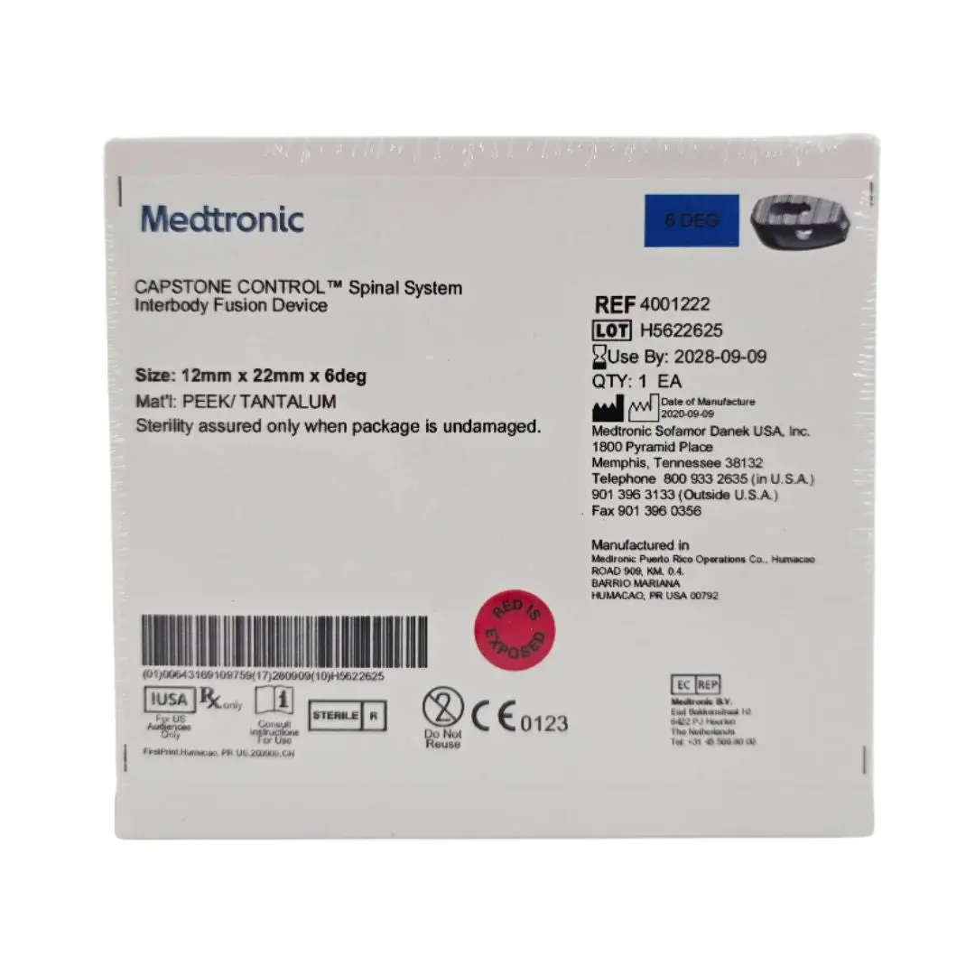 Medtronic 4001222 CAPSTONE CONTROL Spinal System Interbody Fusion Device Spacer 12mm x 22mm x 6°