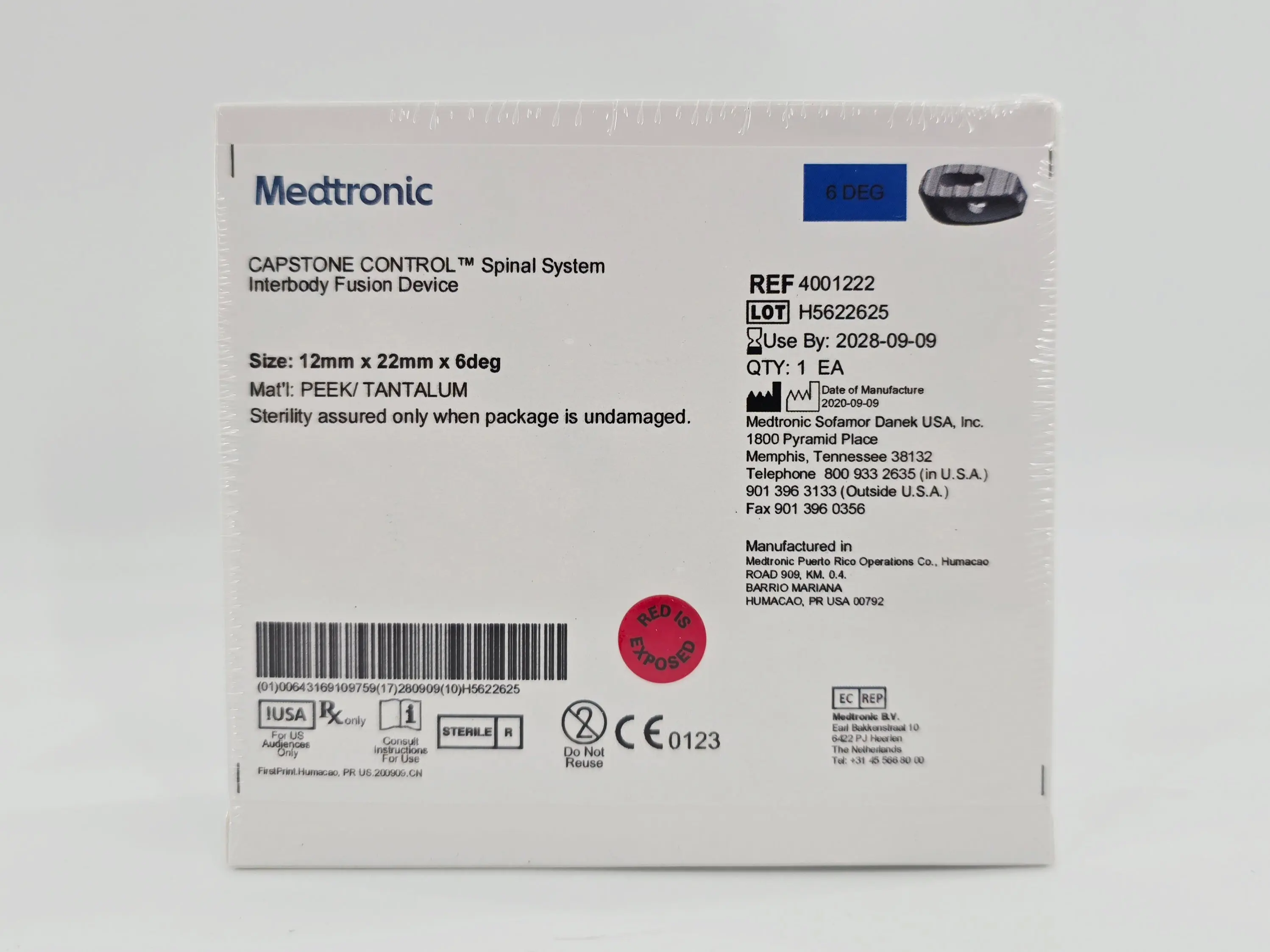 Medtronic 4001222 CAPSTONE CONTROL Spinal System Interbody Fusion Device Spacer 12mm x 22mm x 6° - Image 2