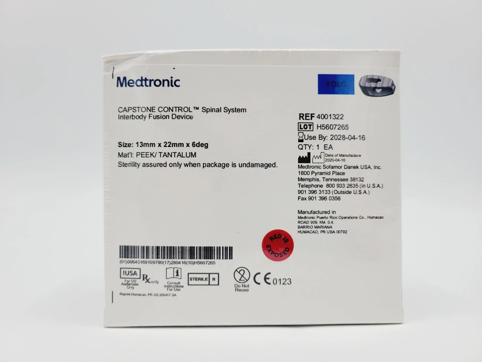 Medtronic 4001322 6 Deg 13mm x 22mm Capstone Control Interbody Fusion Device - Image 2