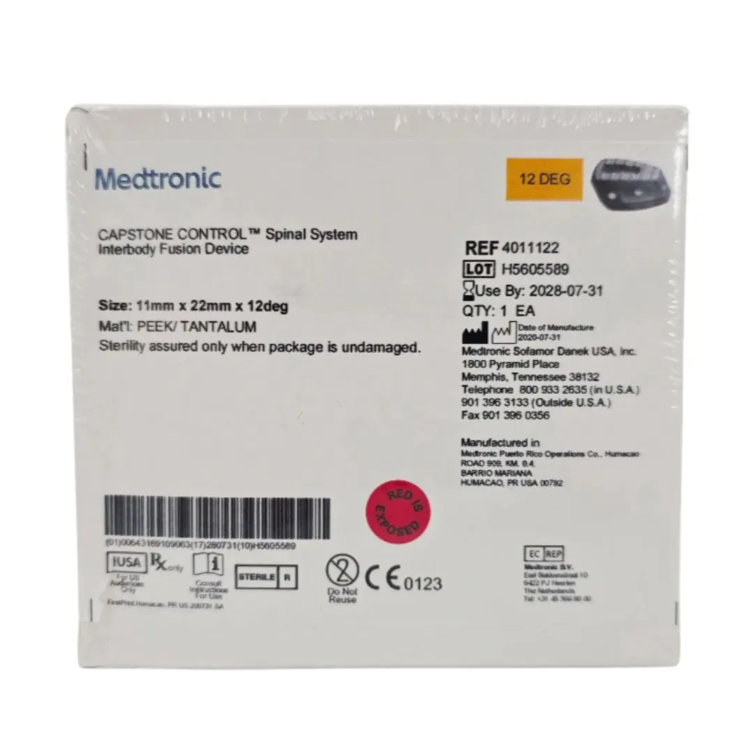 Medtronic 4011122 CAPSTONE CONTROL Spinal System Interbody Fusion Device Spacer 11mm x 22mm x 12°