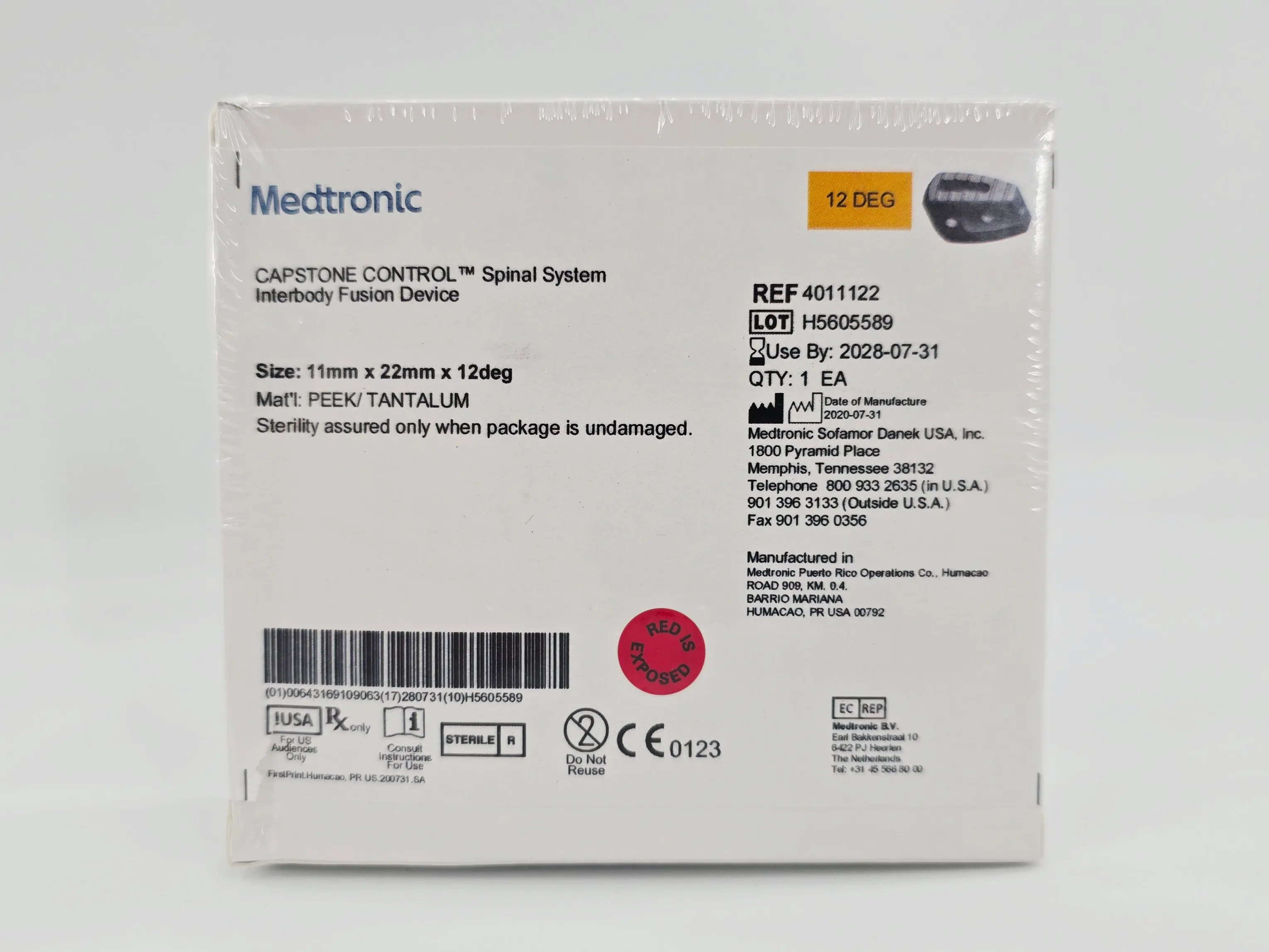 Medtronic 4011122 CAPSTONE CONTROL Spinal System Interbody Fusion Device Spacer 11mm x 22mm x 12° - Image 2