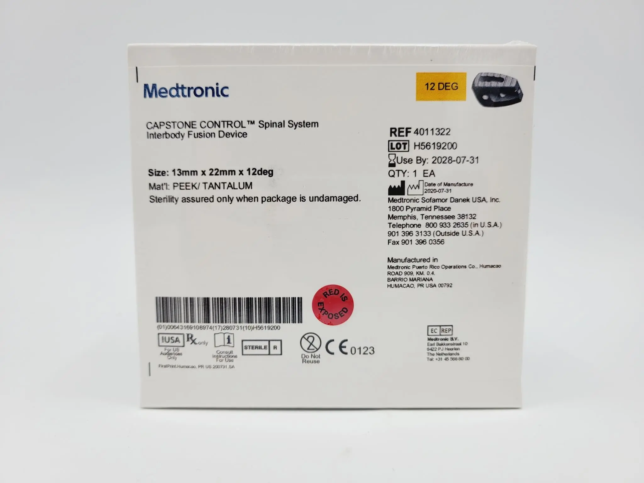 Medtronic 4011322 12 Deg 13mm x 22mm Capstone Control Interbody Fusion Device - Image 3