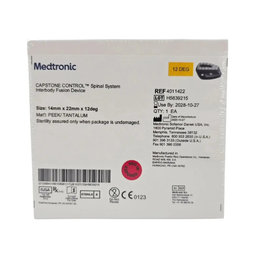 Medtronic 4011422 CAPSTONE CONTROL Spinal System Interbody Fusion Device Spacer 14mm x 22mm x 12°
