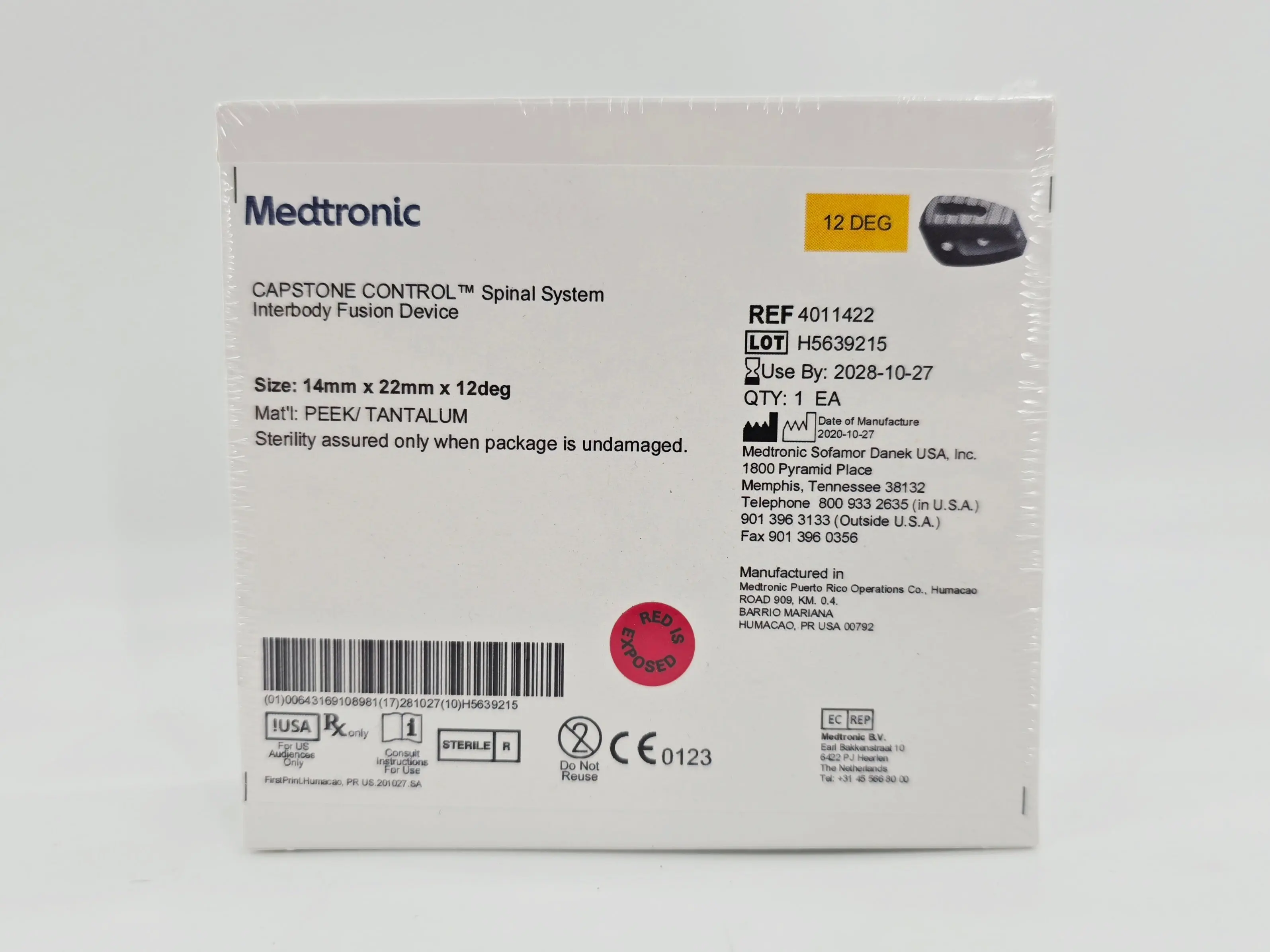 Medtronic 4011422 CAPSTONE CONTROL Spinal System Interbody Fusion Device Spacer 14mm x 22mm x 12° - Image 2