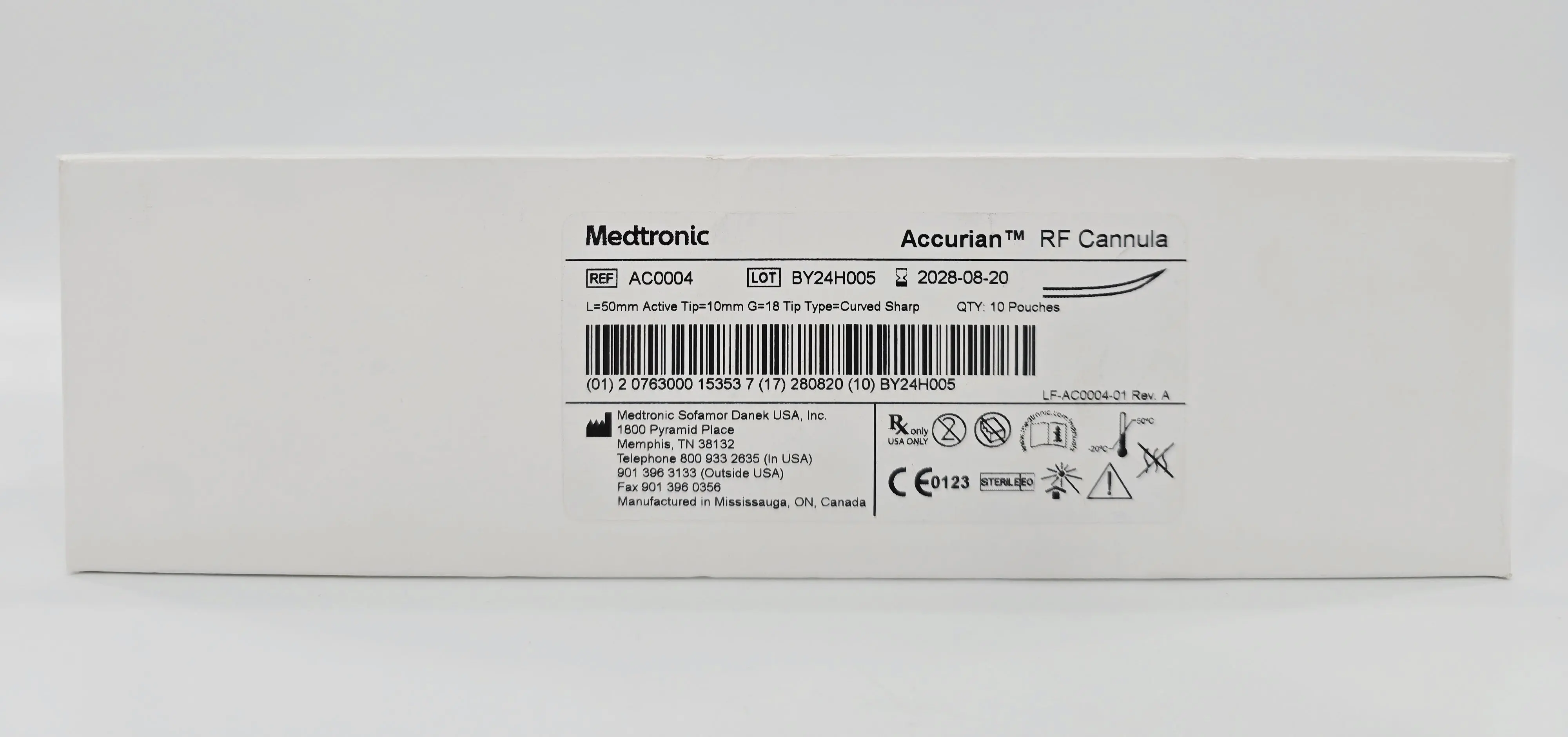 Medtronic AC0004 Accurian RF Cannula Curved Sharp 18G 10mm 50mm Length BX/10 - Image 2
