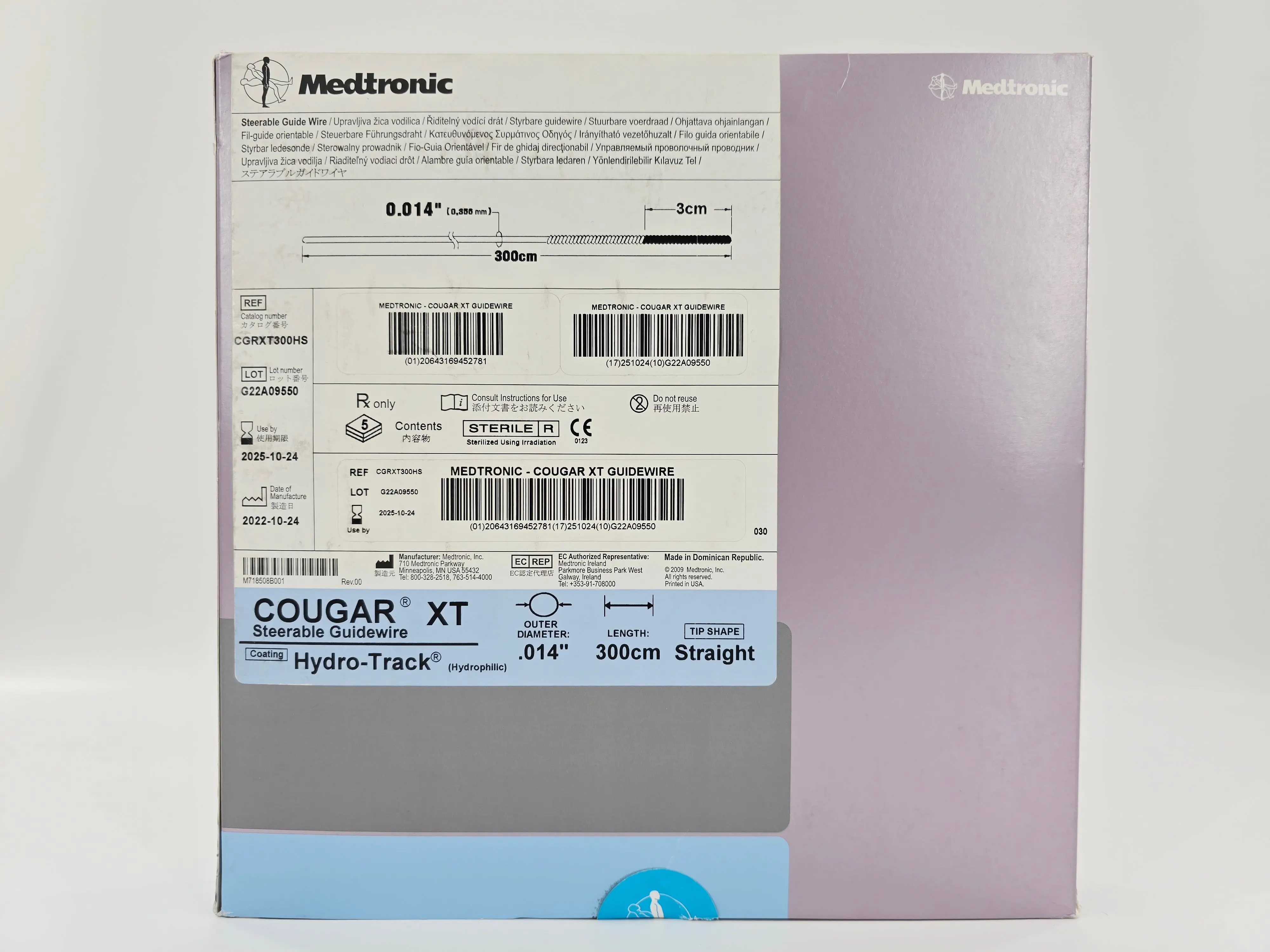 Medtronic CGRXT300HS Cougar XT Steerable Guidewire 0.14" OD 300cm Straight Hydro-Track BX/5 - Image 2