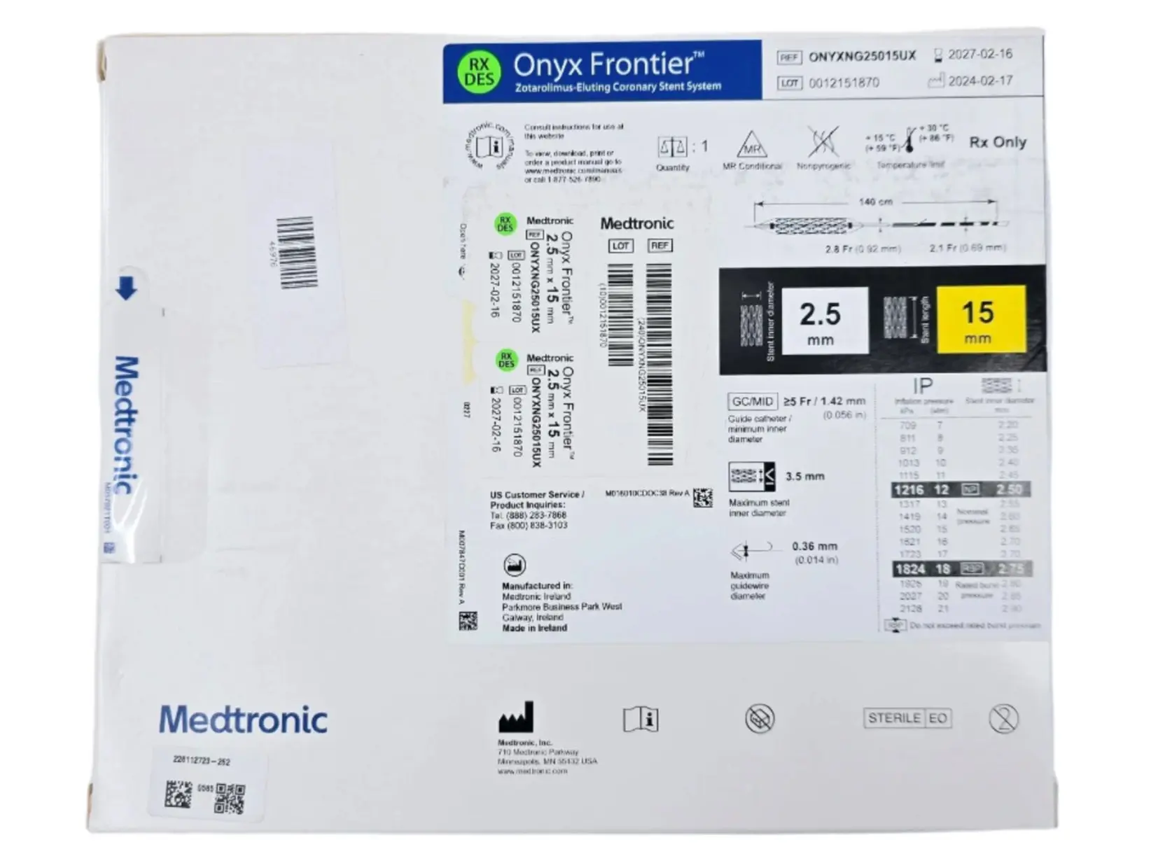 Medtronic ONYXNG25015UX Onyx Frontier Coronary Stent System (DES) 2.5mm x 15mm