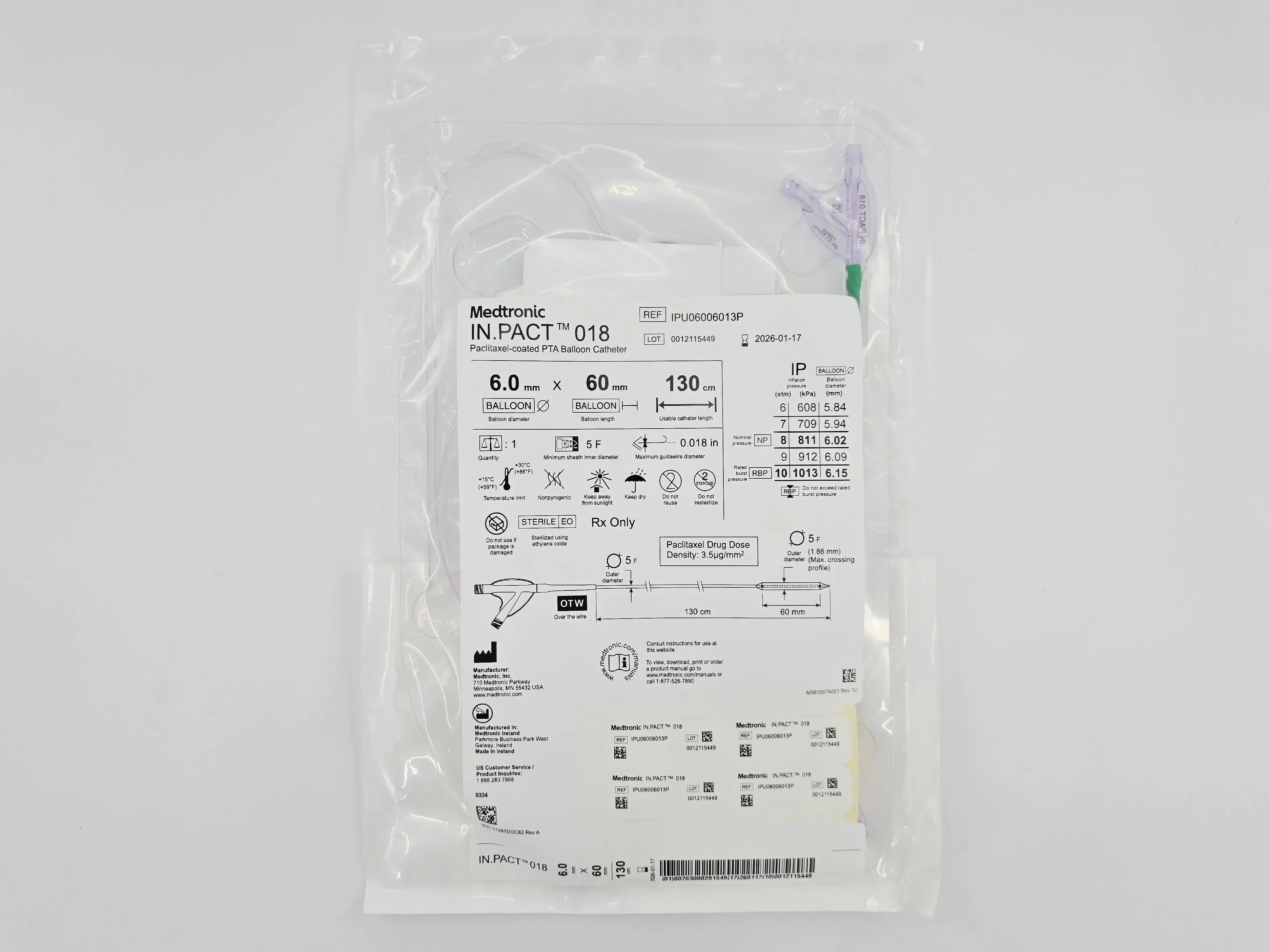 Medtronic IPU06006013P In.Pact 018 Paclitaxel-coated PTA Balloon Catheter 6.0mm x 60mm 130cm - Image 2