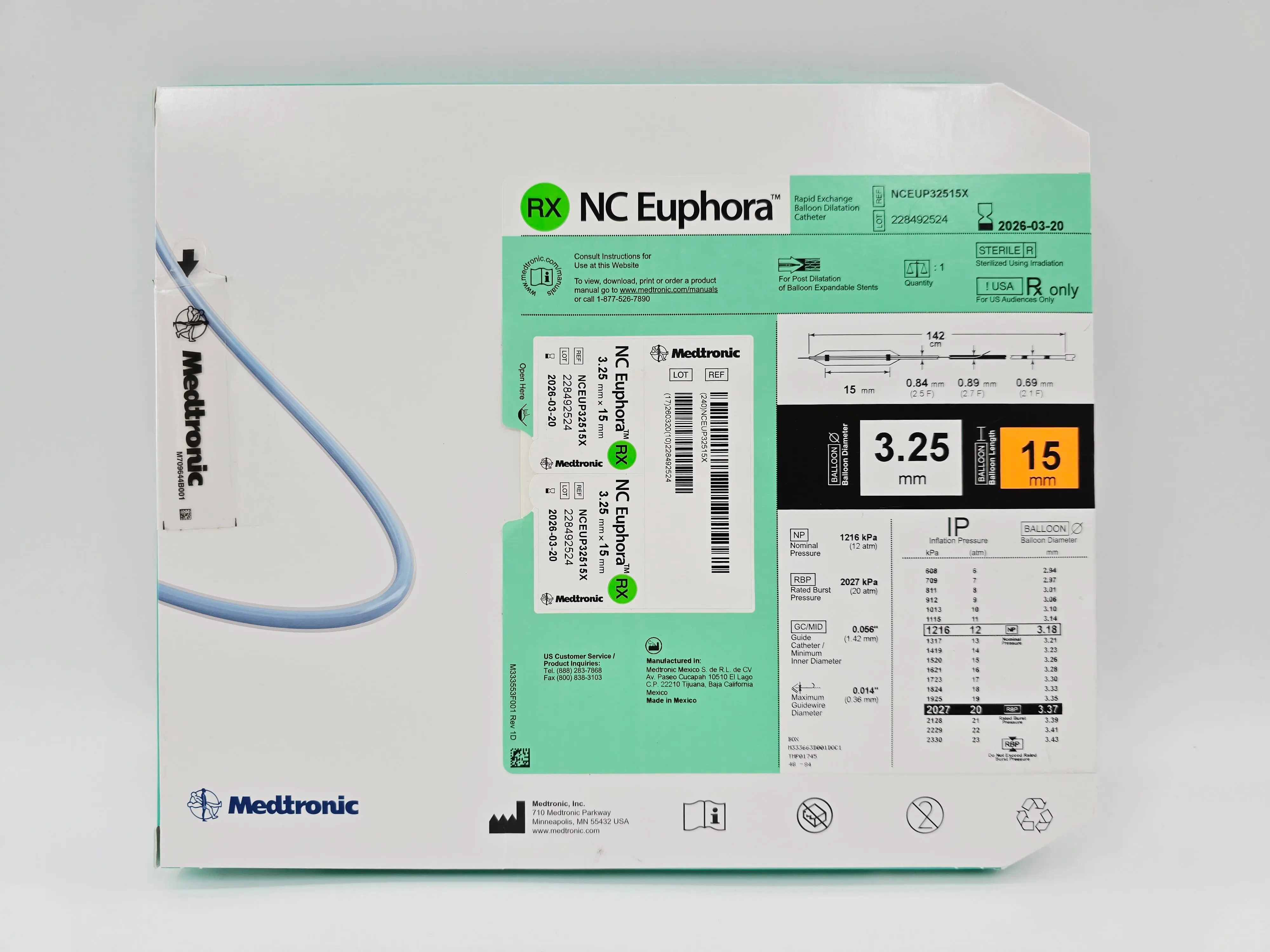 Medtronic NCEUP32515X NC Euphora 3.25mm x 15mm Noncompliant Balloon Dilation Catheter - Image 2