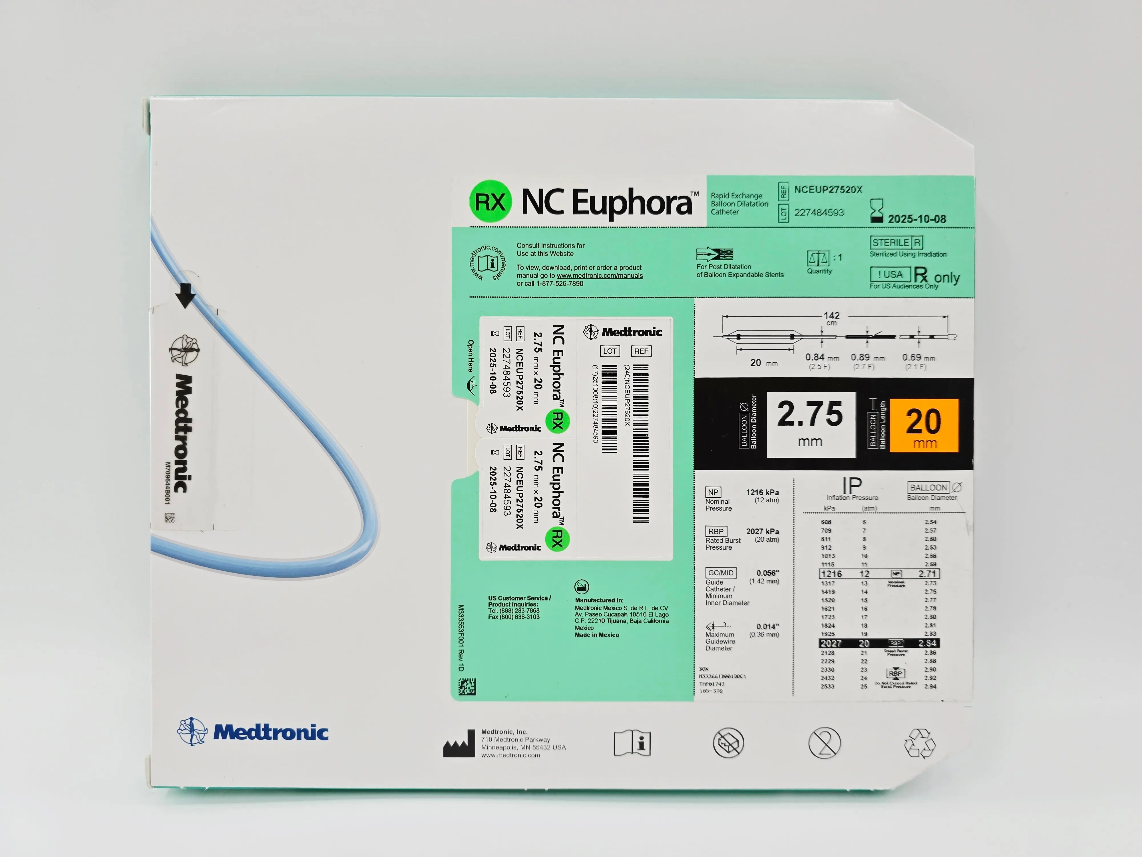 Medtronic NCEUP27520X NC Euphora 2.75mm x 20mm Noncompliant Balloon Dilation Catheter - Image 2