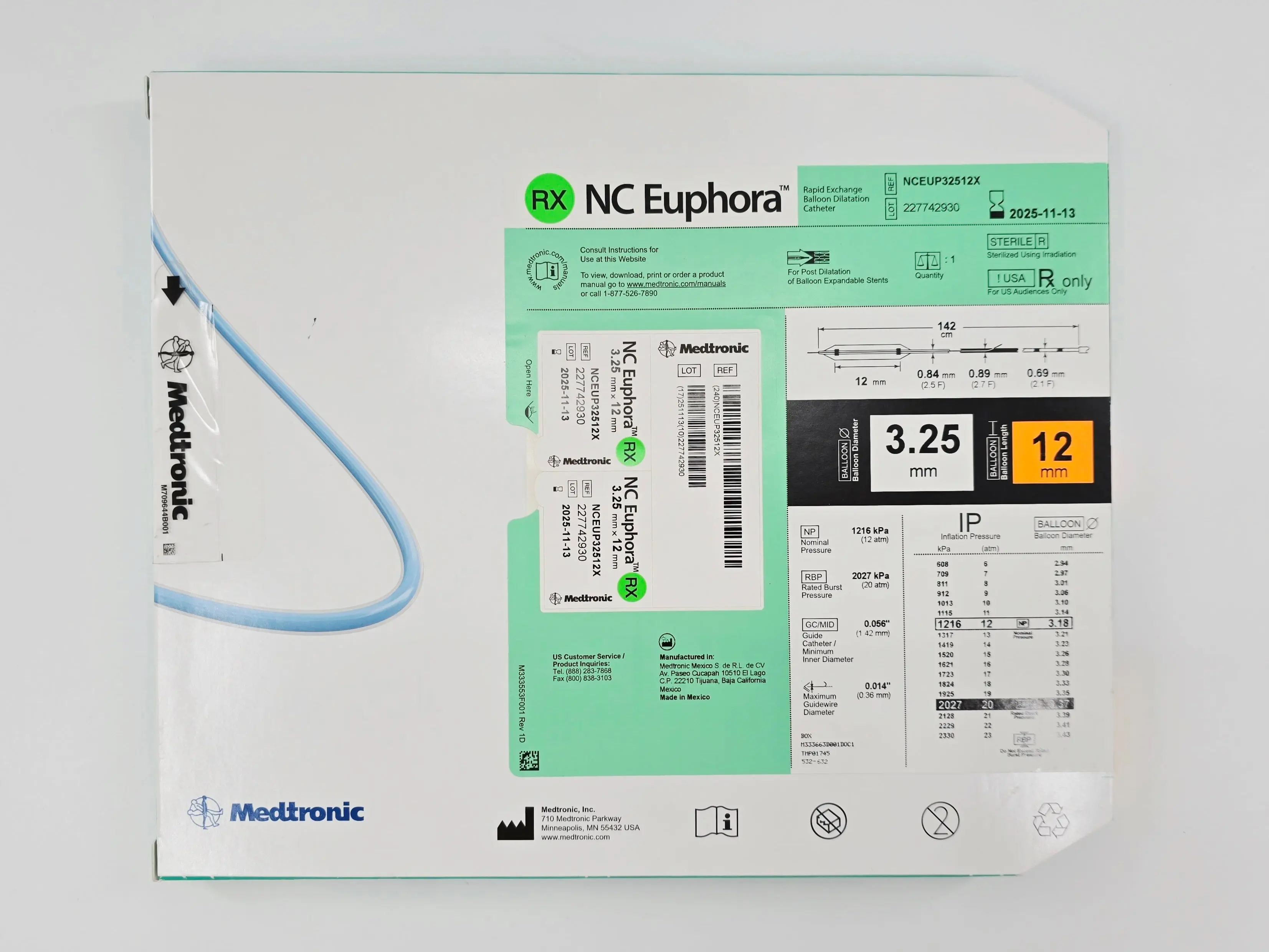 Medtronic NCEUP32512X NC Euphora 3.25mm x 12mm Noncompliant Balloon Dilation Catheter - Image 2