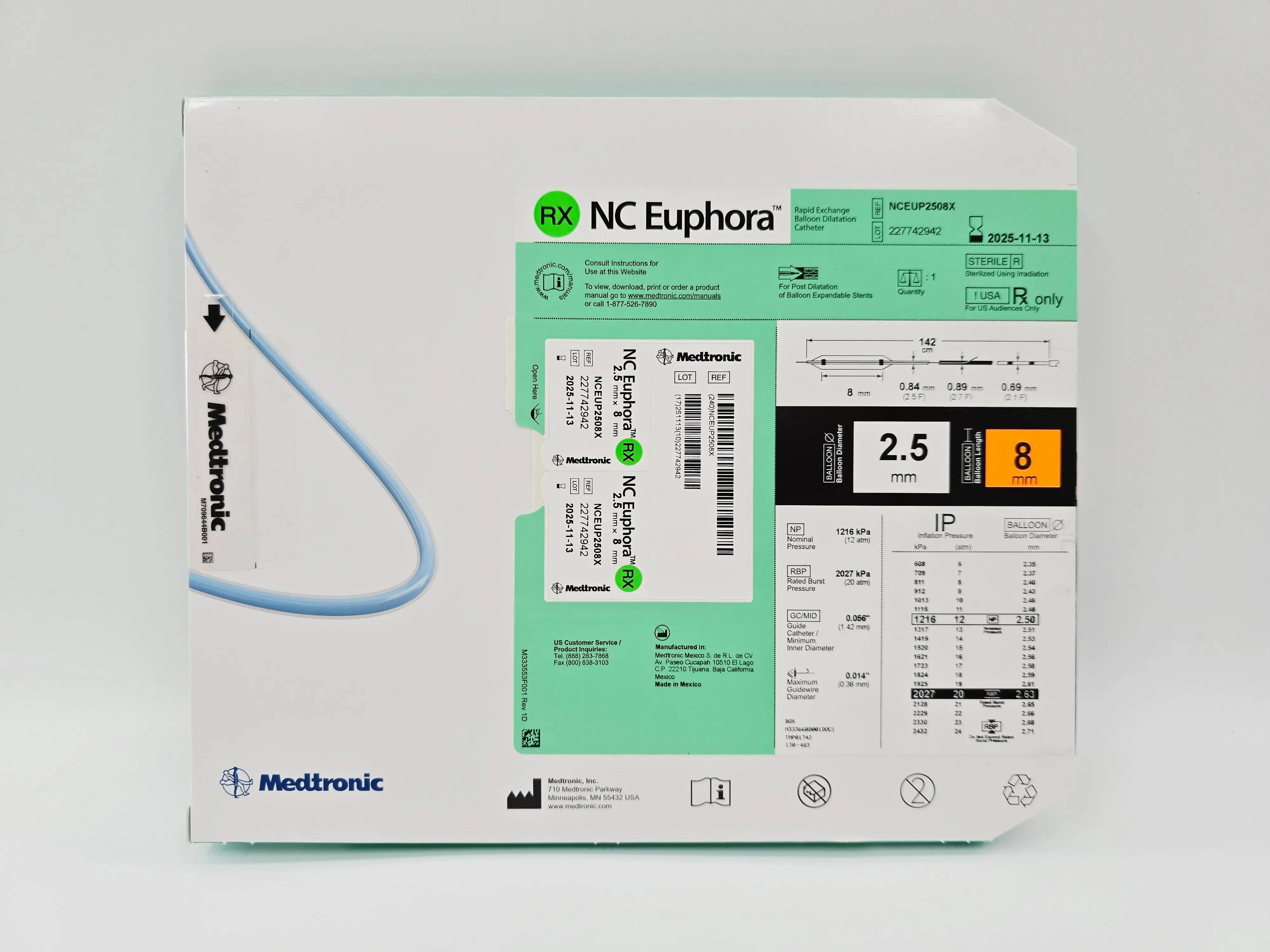 Medtronic NCEUP2508X NC Euphora 2.5mm x 8mm Noncompliant Balloon Dilation Catheter - Image 2
