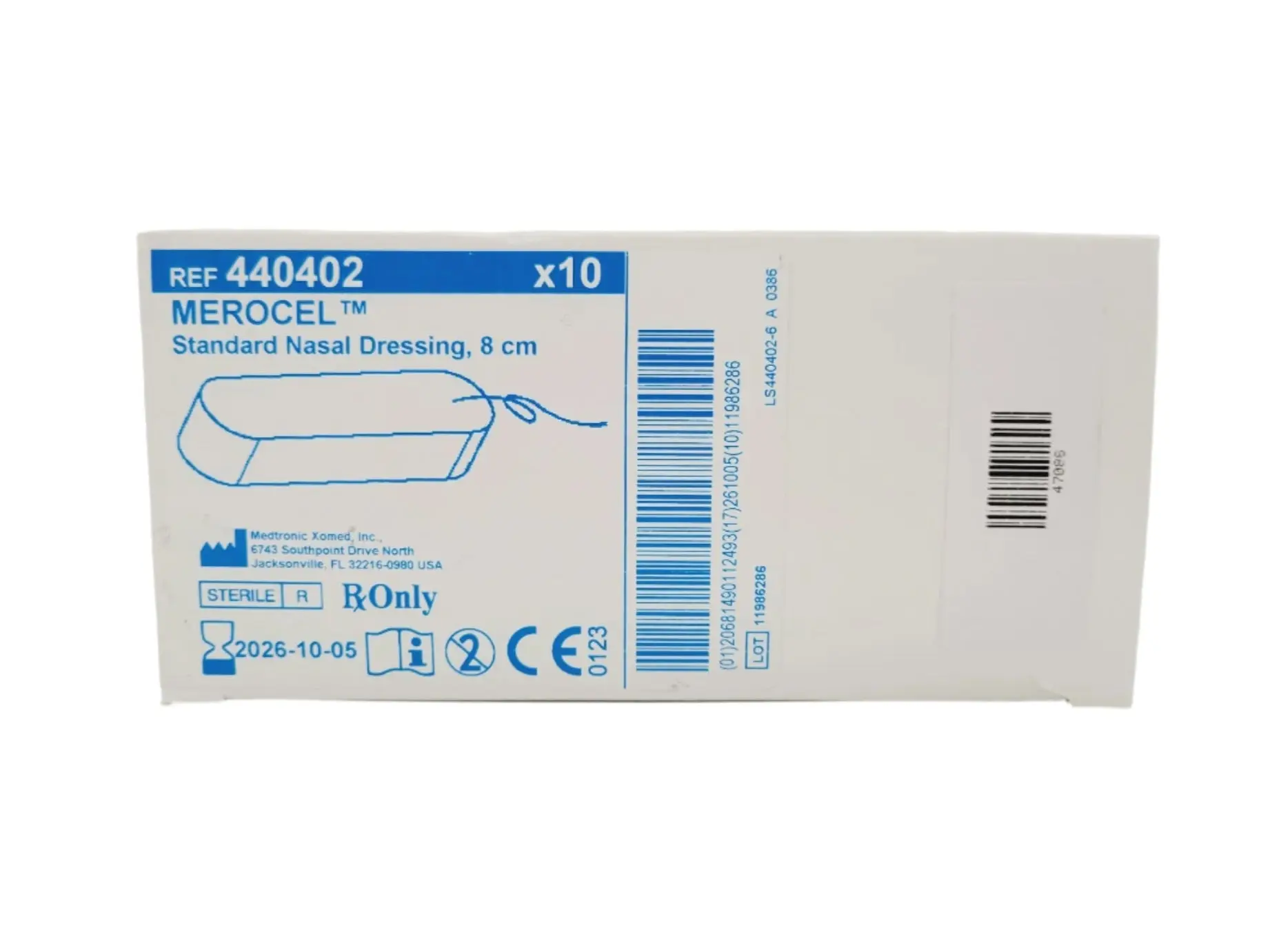 Medtronic XOMED 440402 MEROCEL Standard Nasal Dressing 8cm Box of 10