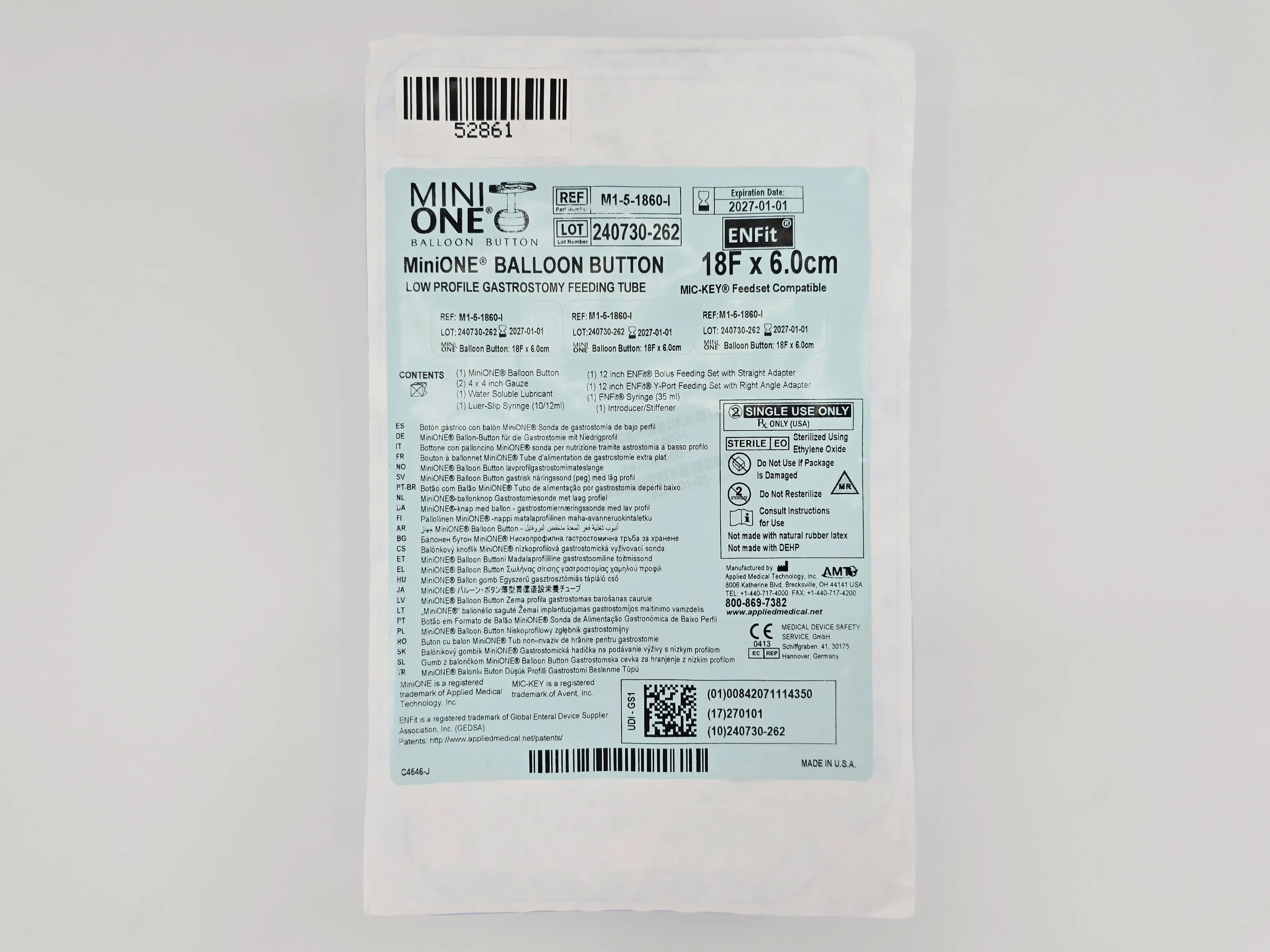 Applied Medical Tehcnology M1-5-1860-I 18Fr. x 6.0cm MiniONE Balloon Button Low Profile Feeding Device (ENFit), MDR - Image 2