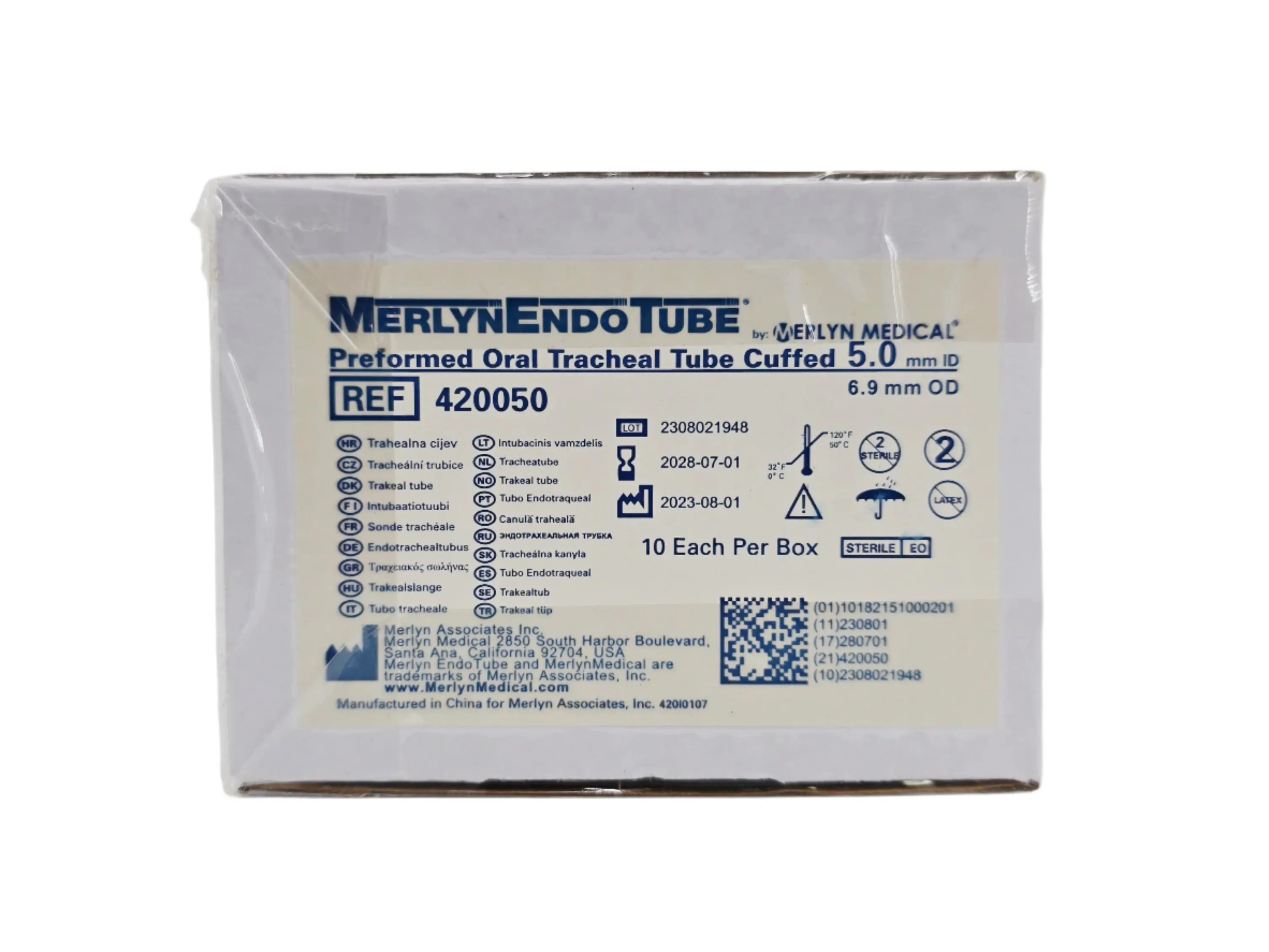 Merlyn Medical 420050 Merlyn EndoTube Preformed Oral Tracheal Tube Cuffed 5.0mm I.D. BX/10