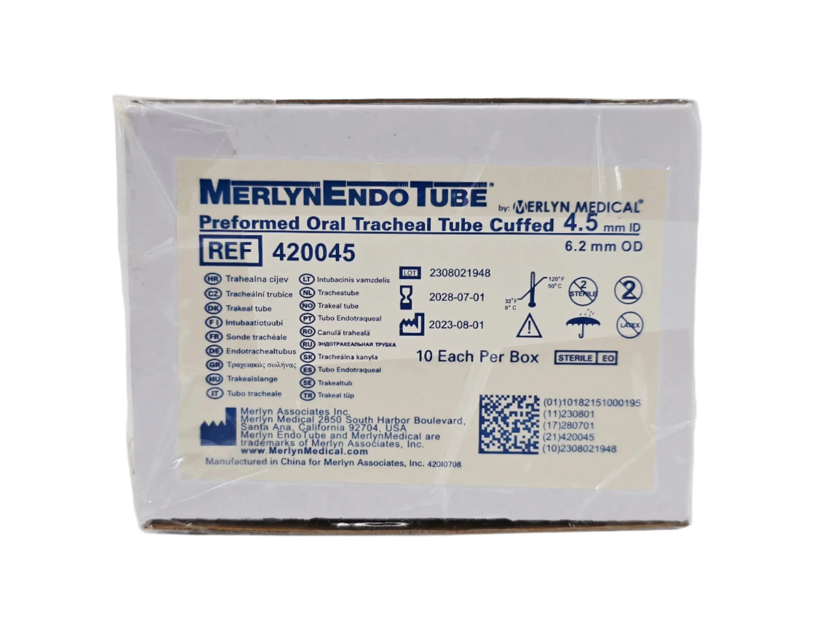 Merlyn Medical 420045 Merlyn EndoTube Preformed Oral Tracheal Tube Cuffed 4.5mm I.D. BX/10