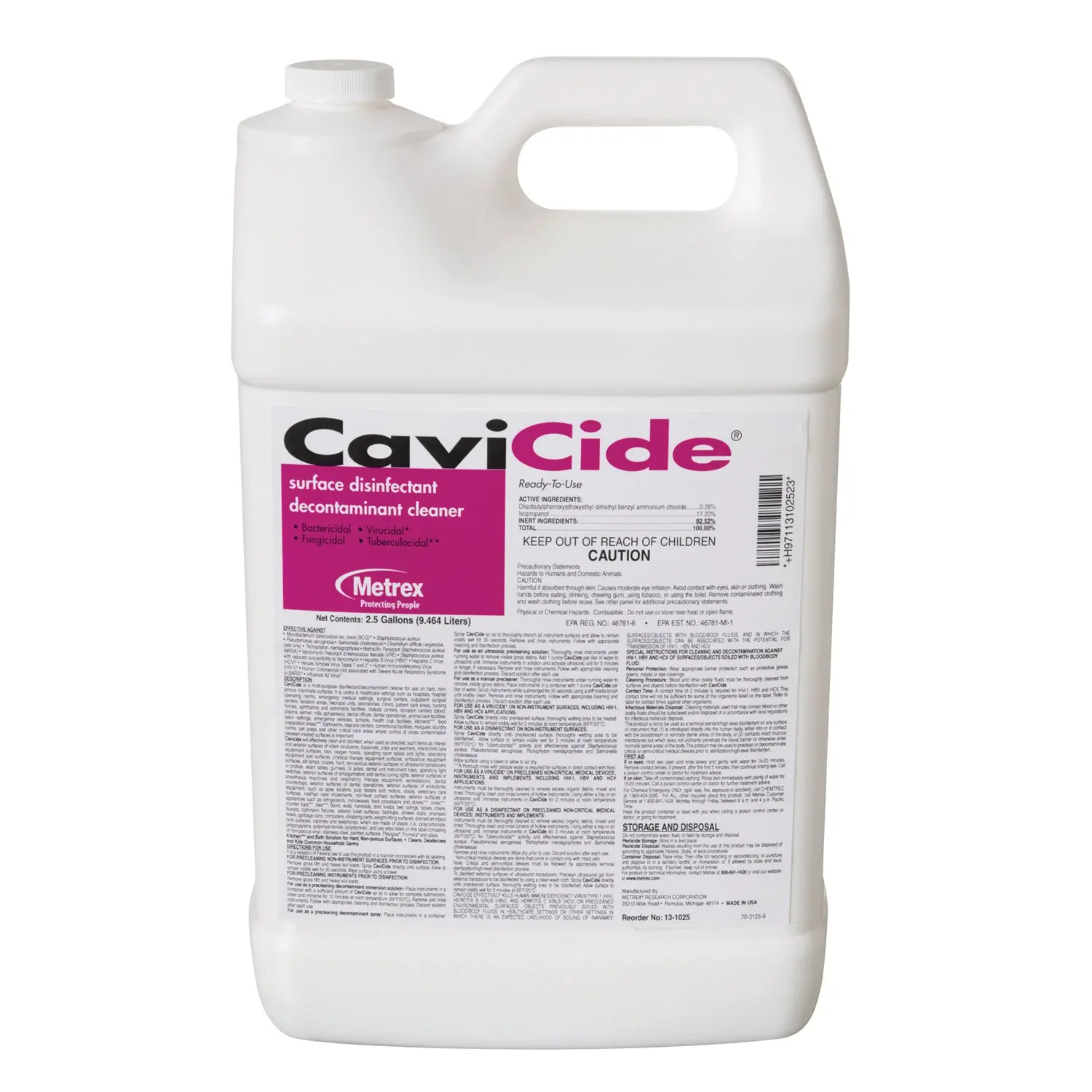 METREX 13-1025 CAVICIDE SURFACE DISINFECTANT CaviCide 2½ Gallon, 2/cs (36 cs/plt)