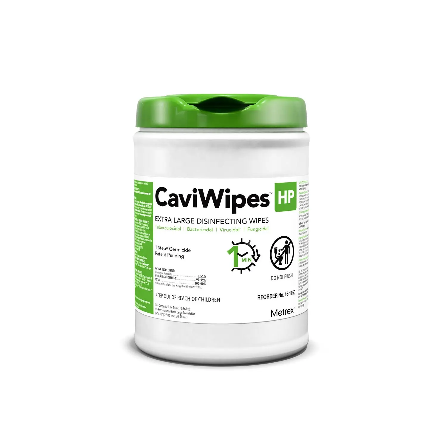 METREX 16-1150 CAVIWIPES DISINFECTING TOWELETTES CaviWipes HP XL, 9" x 12", 65 Wipes per Canister, 12 can/cs
