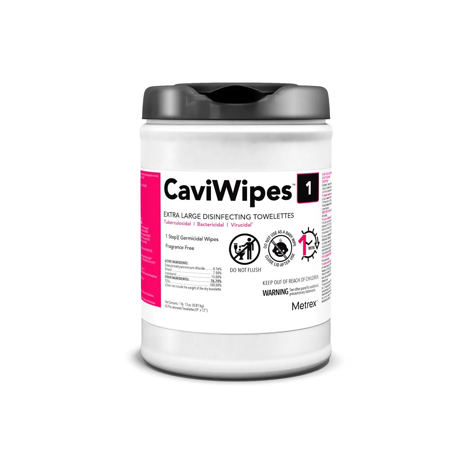 METREX 13-5150 CAVIWIPES1 SURFACE DISINFECTANT CaviWipes1, 9" x 12", 65 ct/can, 12 can/cs (40 cs/plt) (091259)