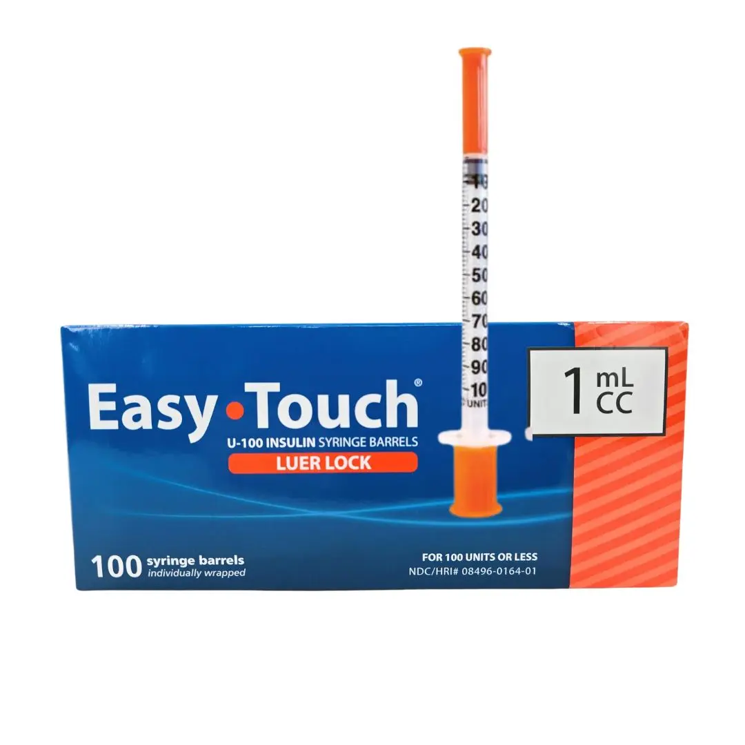 MHC 802015 Easy Touch 1ml U-100 Insulin Syringe Barrels w/ Luer Lock Box of 100
