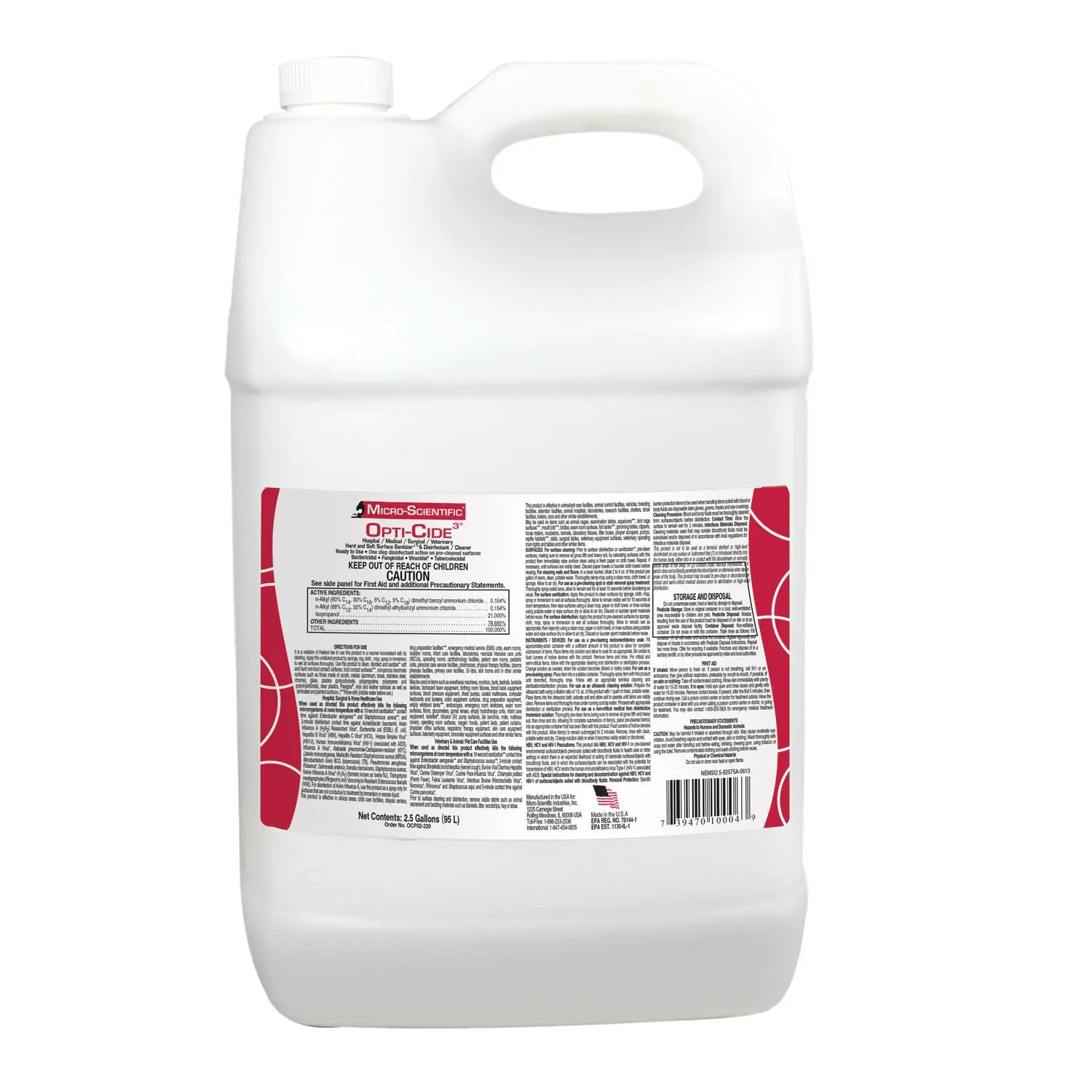 MICRO-SCIENTIFIC OCP02-320 OPTI-CIDE3 DISINFECTANT Opti-Cide3 Disinfectant, 2½ Gallon & Spigot, 2/cs (36 cs/plt)