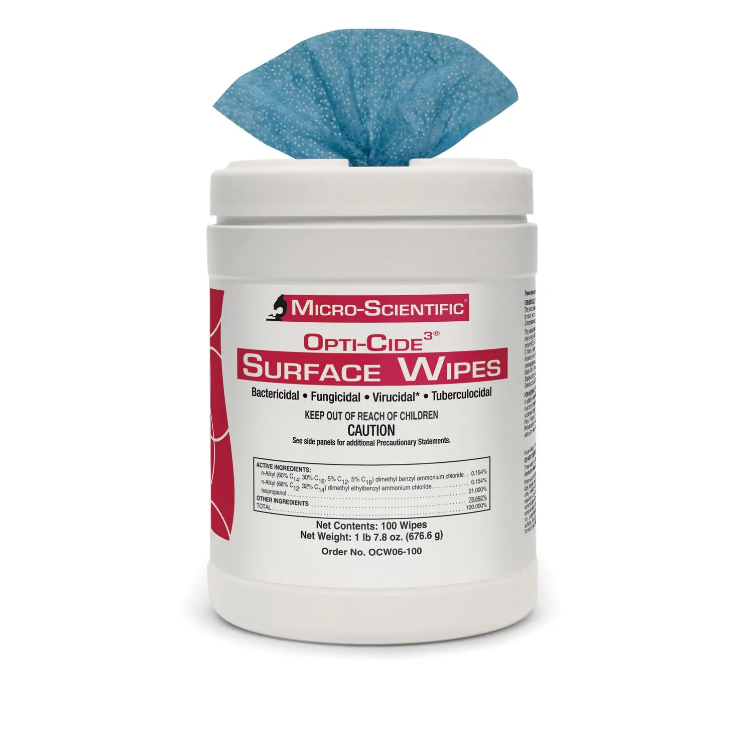 MICRO-SCIENTIFIC OCW06-100 OPTI-CIDE3 DISINFECTANT SURFACE WIPES Surface Wipes OPTI-CIDE3, 7" x 10", 100/can, 6 can/cs