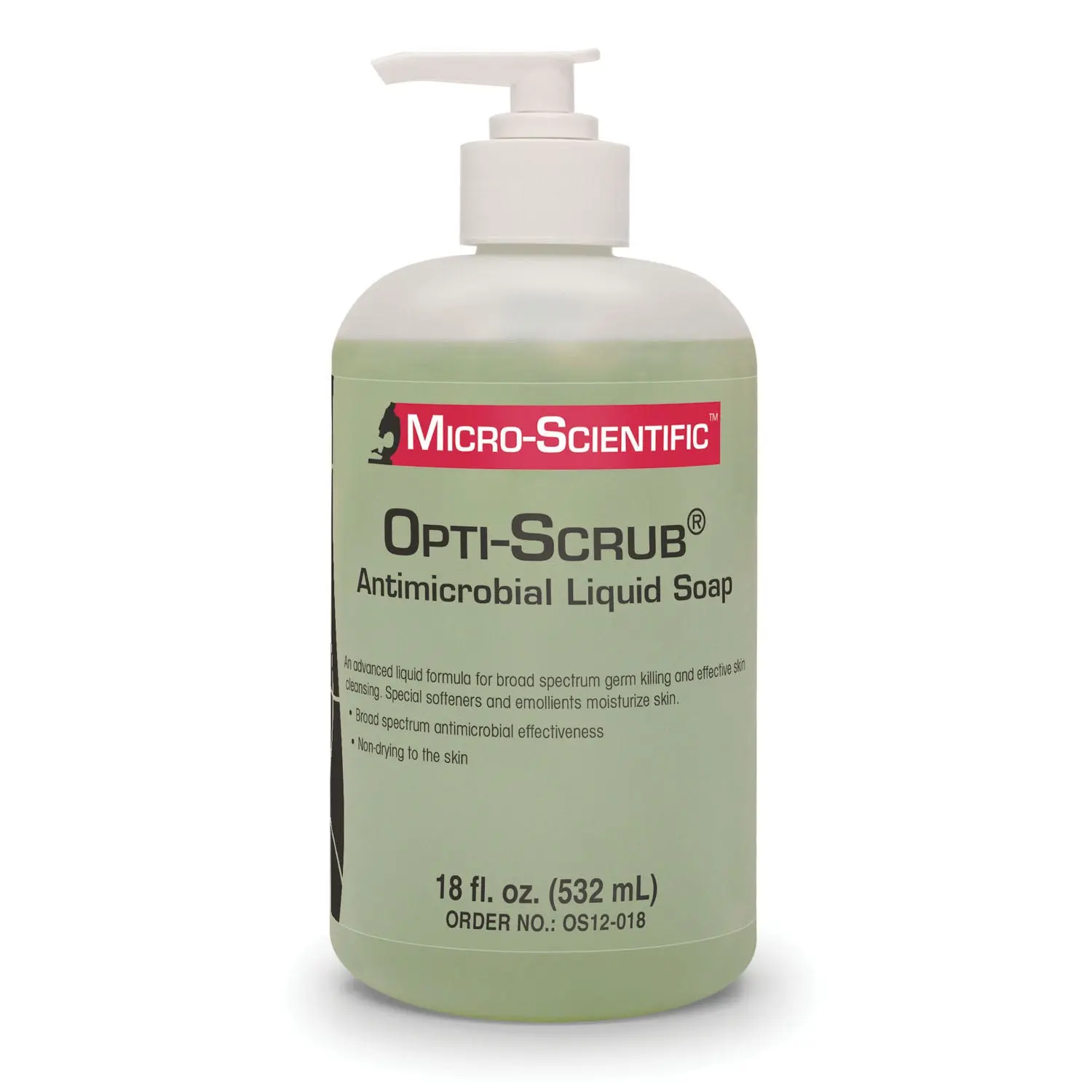 MICRO-SCIENTIFIC OS12-018 OPTI-SCRUB SKIN CLEANSER Opti-Scrub Liquid Antimicrobial Skin Cleanser, Pump Top, 18 oz, 12/cs
