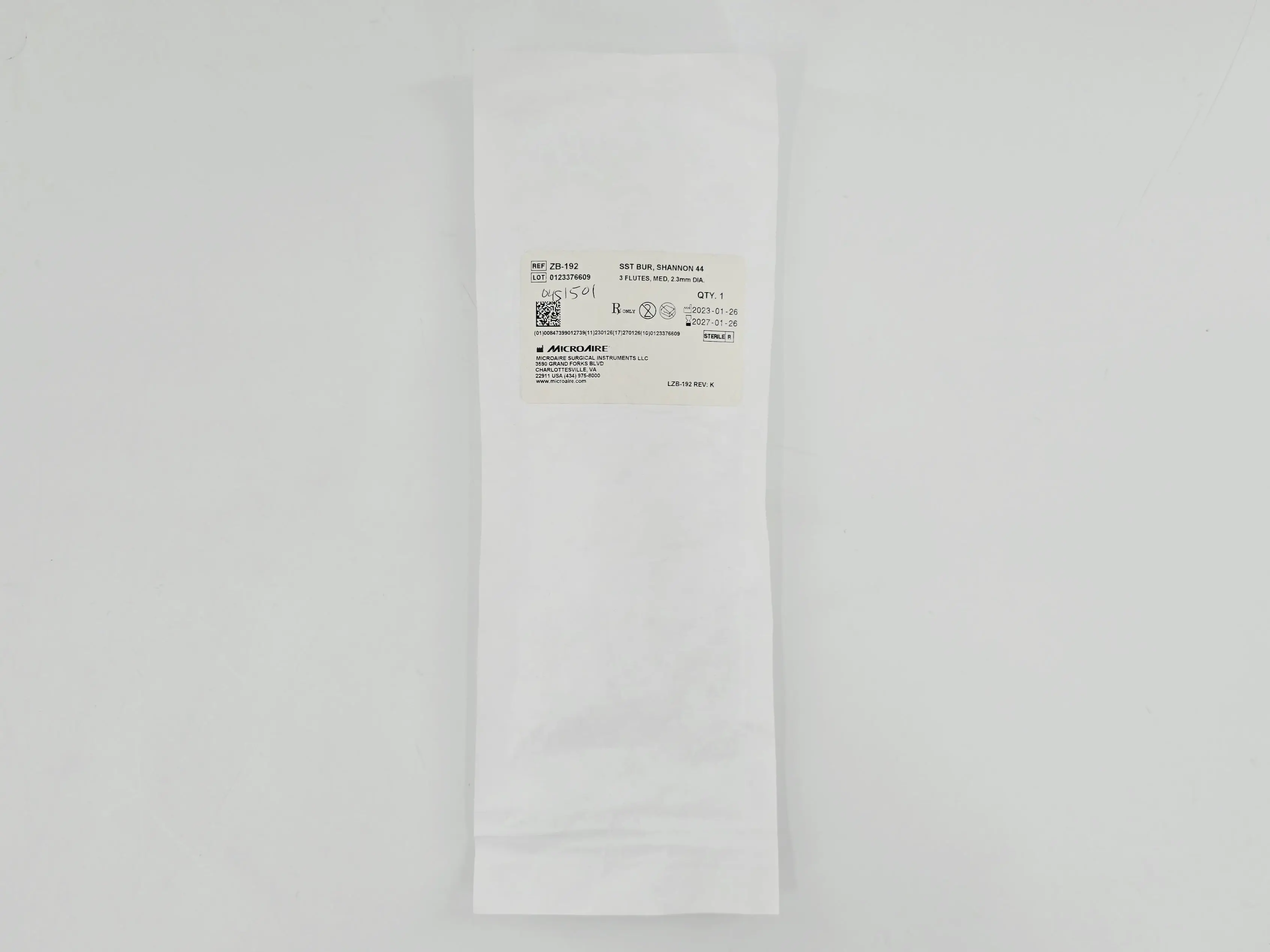 MicroAire ZB-192 SST Bur Shannon 44 3 Flutes, Medium, 2.3mm Dia. - Image 2