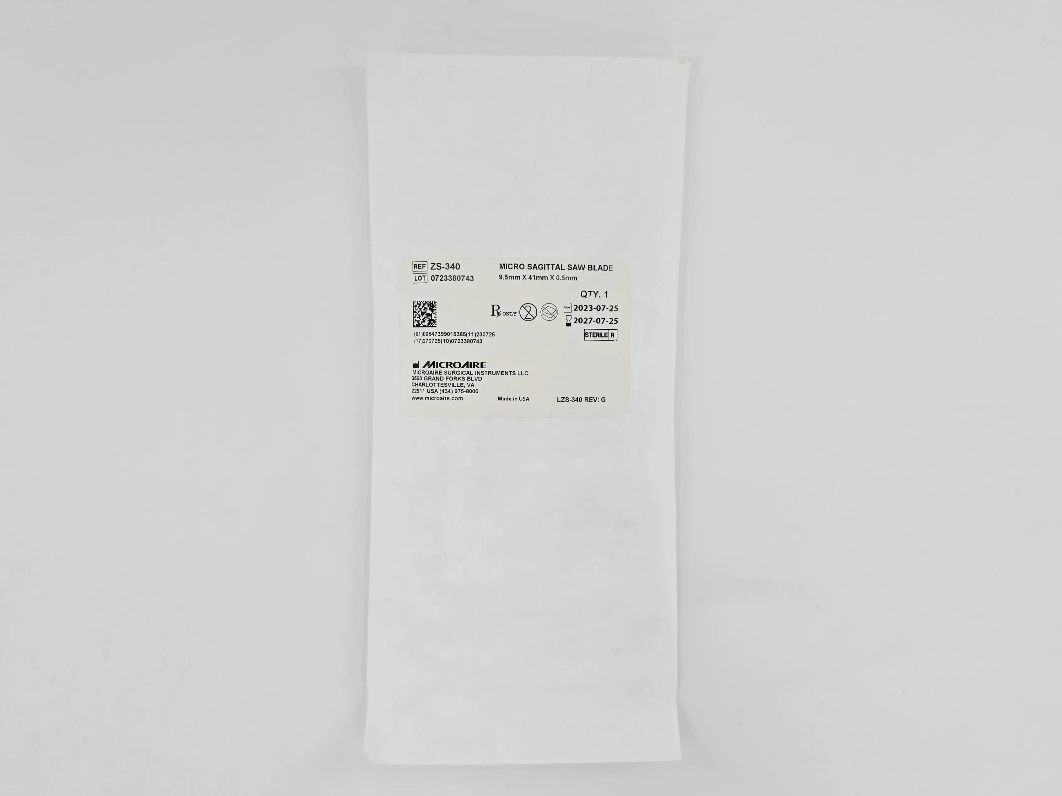 MicroAire ZS-340 Micro Sagittal Saw Blade 9.5mm x 41mm x 0.5mm - Image 2