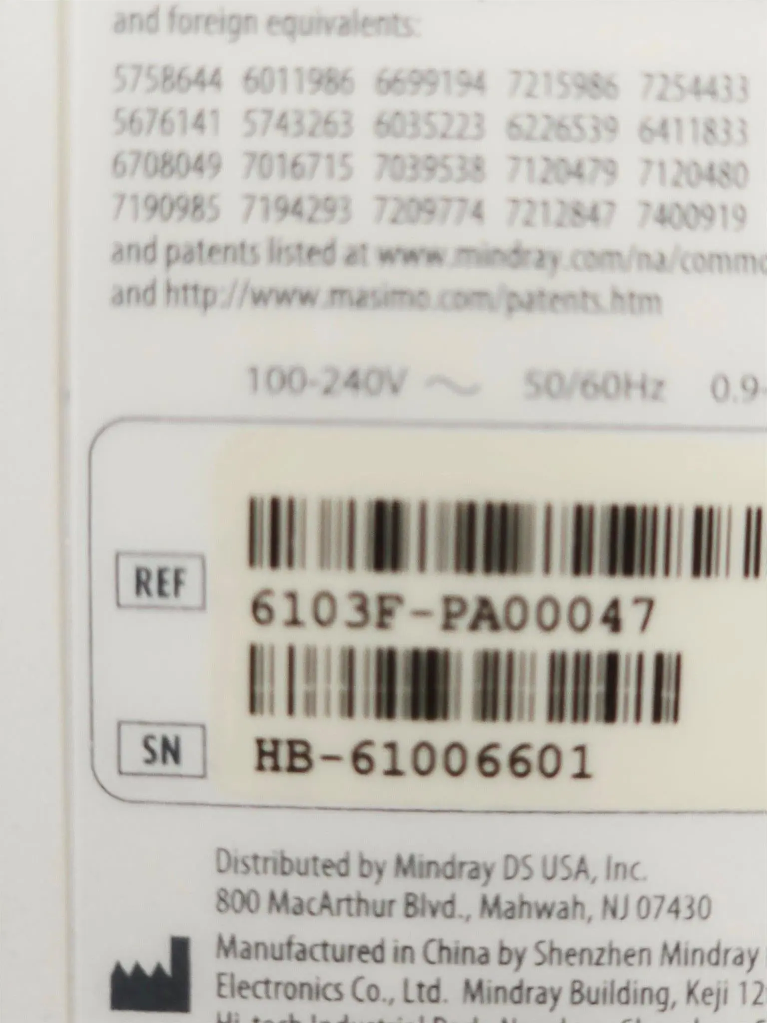 Mindray 6103F-PA00047 Vital Signs Monitor w/ Masimo SpO₂ & NIBP Accutorr 7 - Image 8