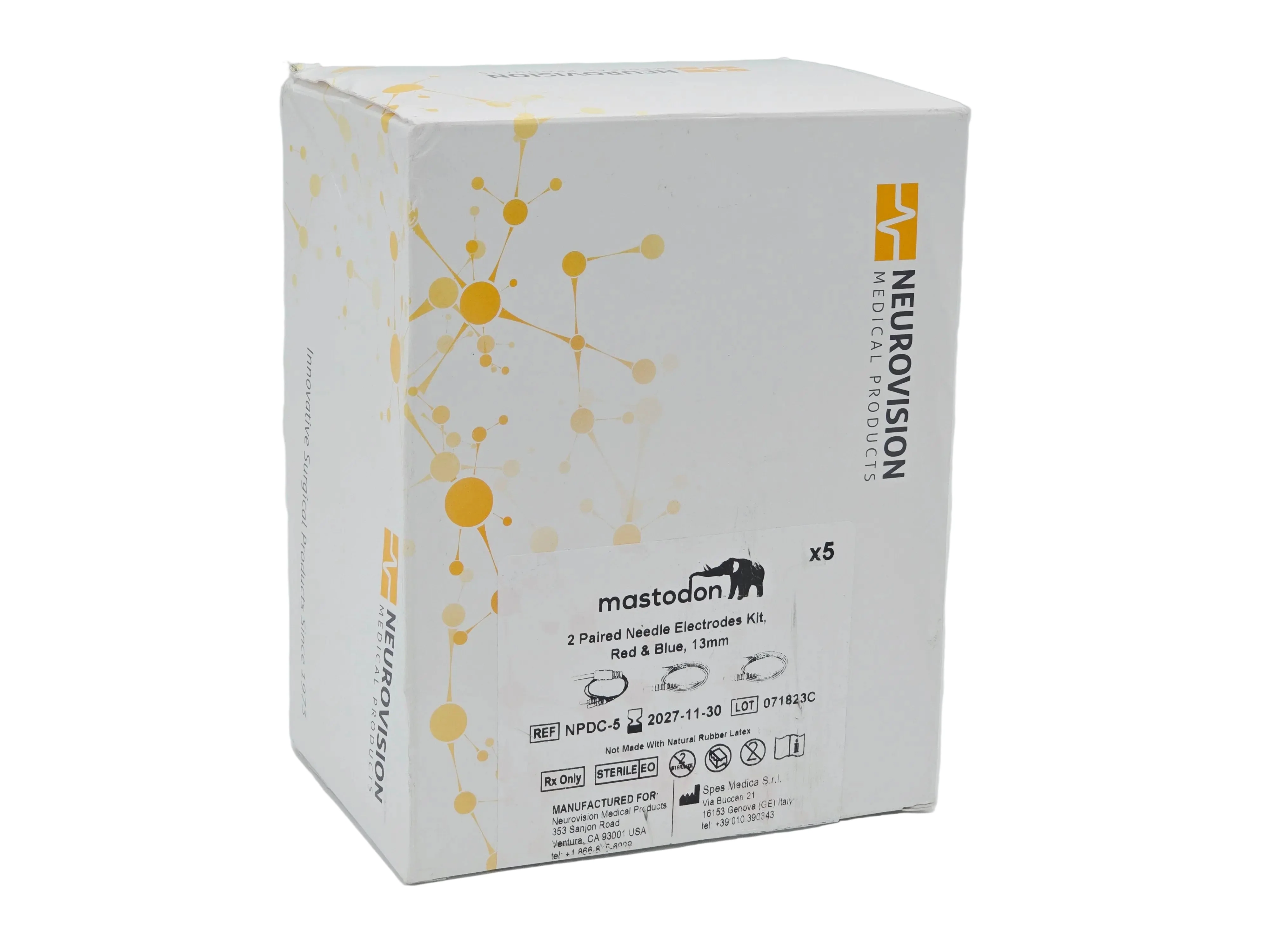 Neurovision NPDC-5 Mastodon 2 Paired Needle Electrodes Kit 13mm BX/5