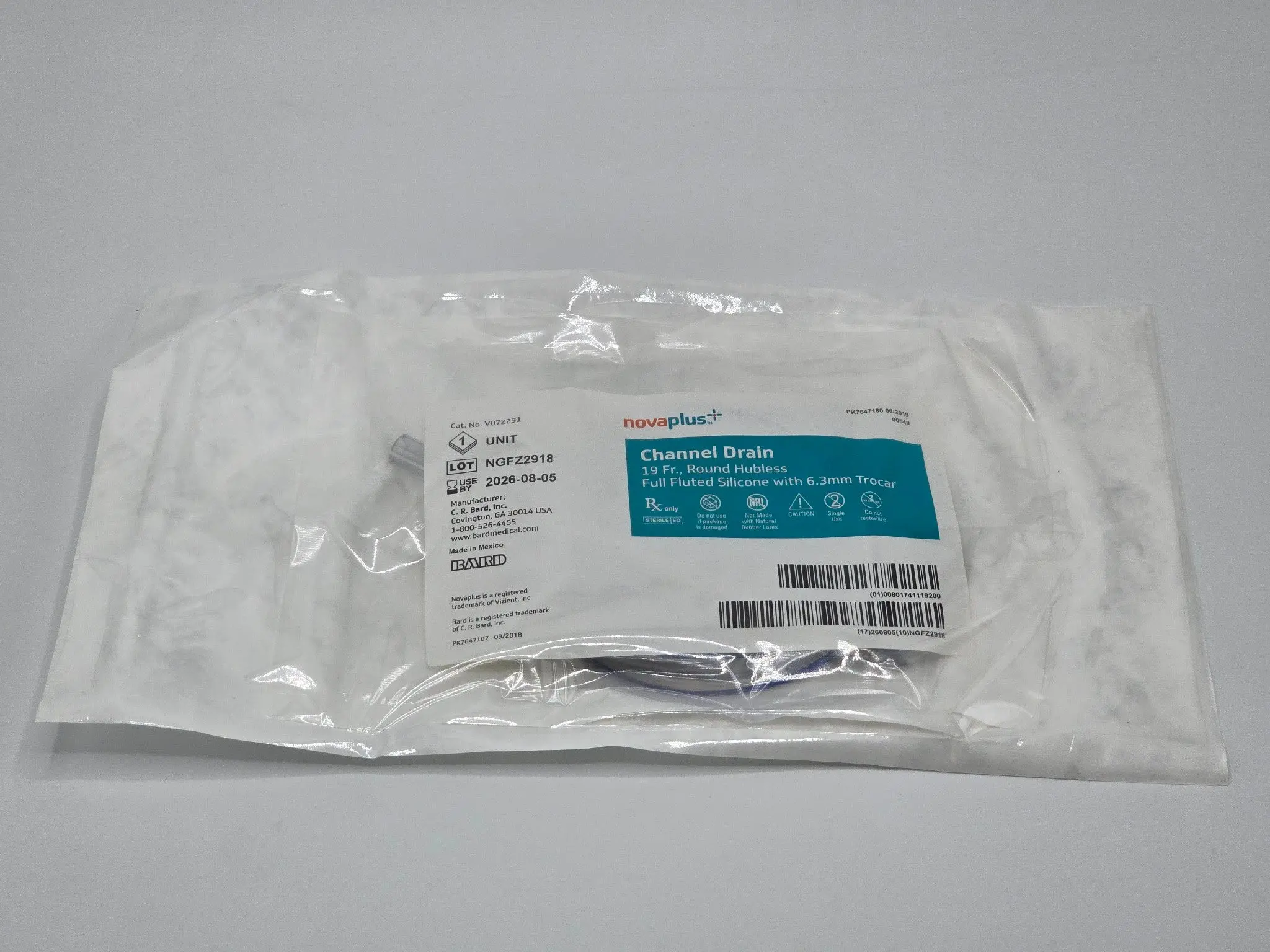 Novaplus V072231 Channel Drain 19Fr. Round Hubless Full Fluted with 6.3mm Trocar - Image 3