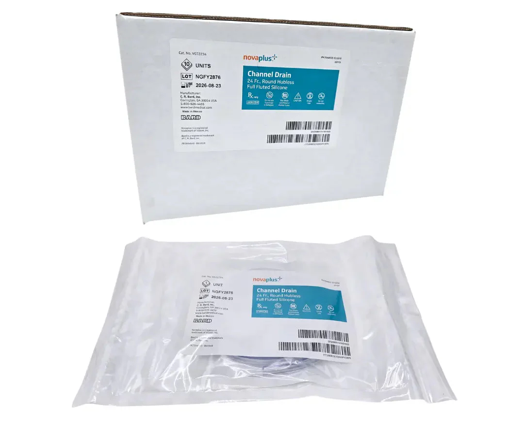 Novaplus V072234 Novaplus Channel Drain 24Fr Round Hubless Full Fluted Silicon
