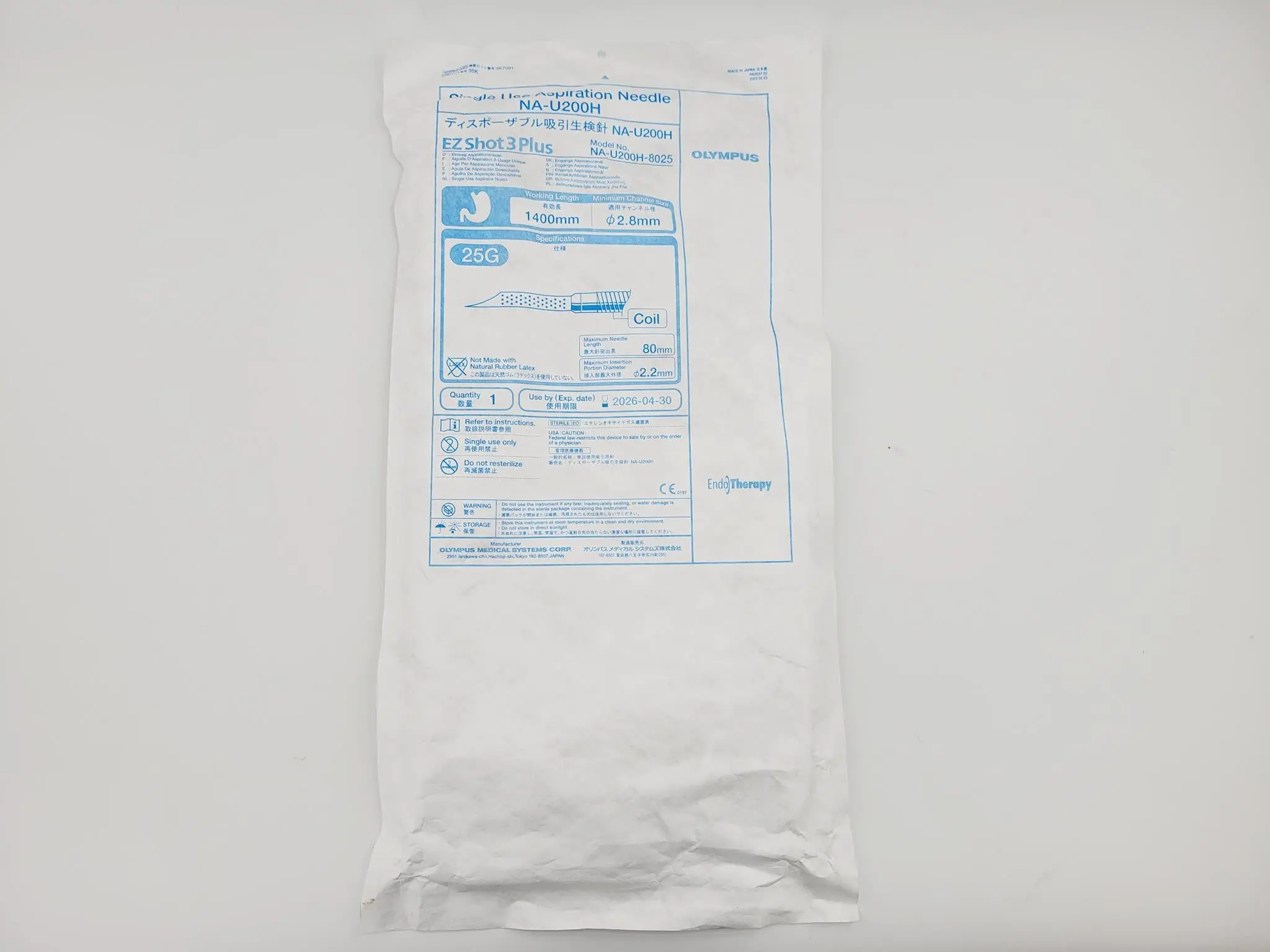 Olympus NA-U200H-8025 EZ Shot 3 Plus Single Use Aspiration Needle 25G Coil - Image 2