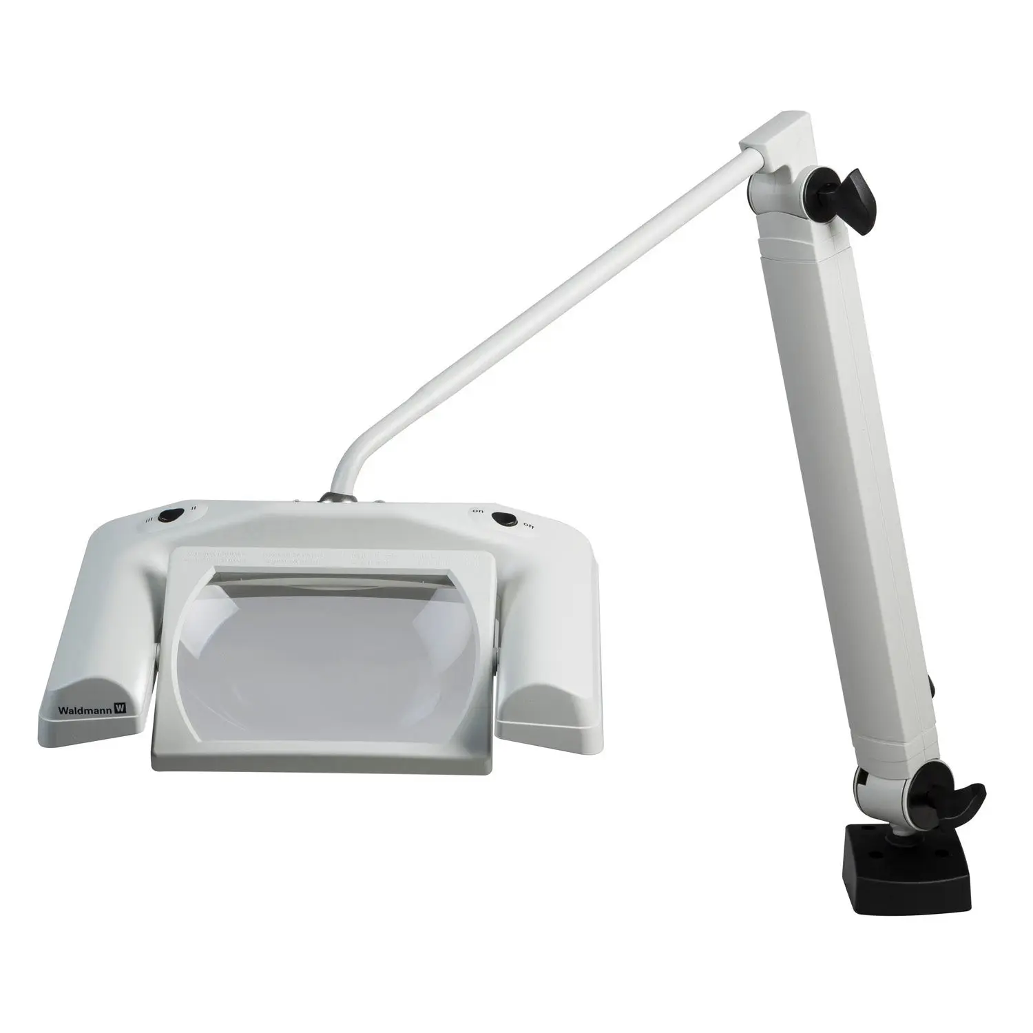 Waldmann OMNIVUE LED Magnifier, 36" articulating arm, 120 V, 1500 lm,12 W, 3 diopters (1.75X), 5000 K, CRI >80, NEMA 5-15 plug, IP20