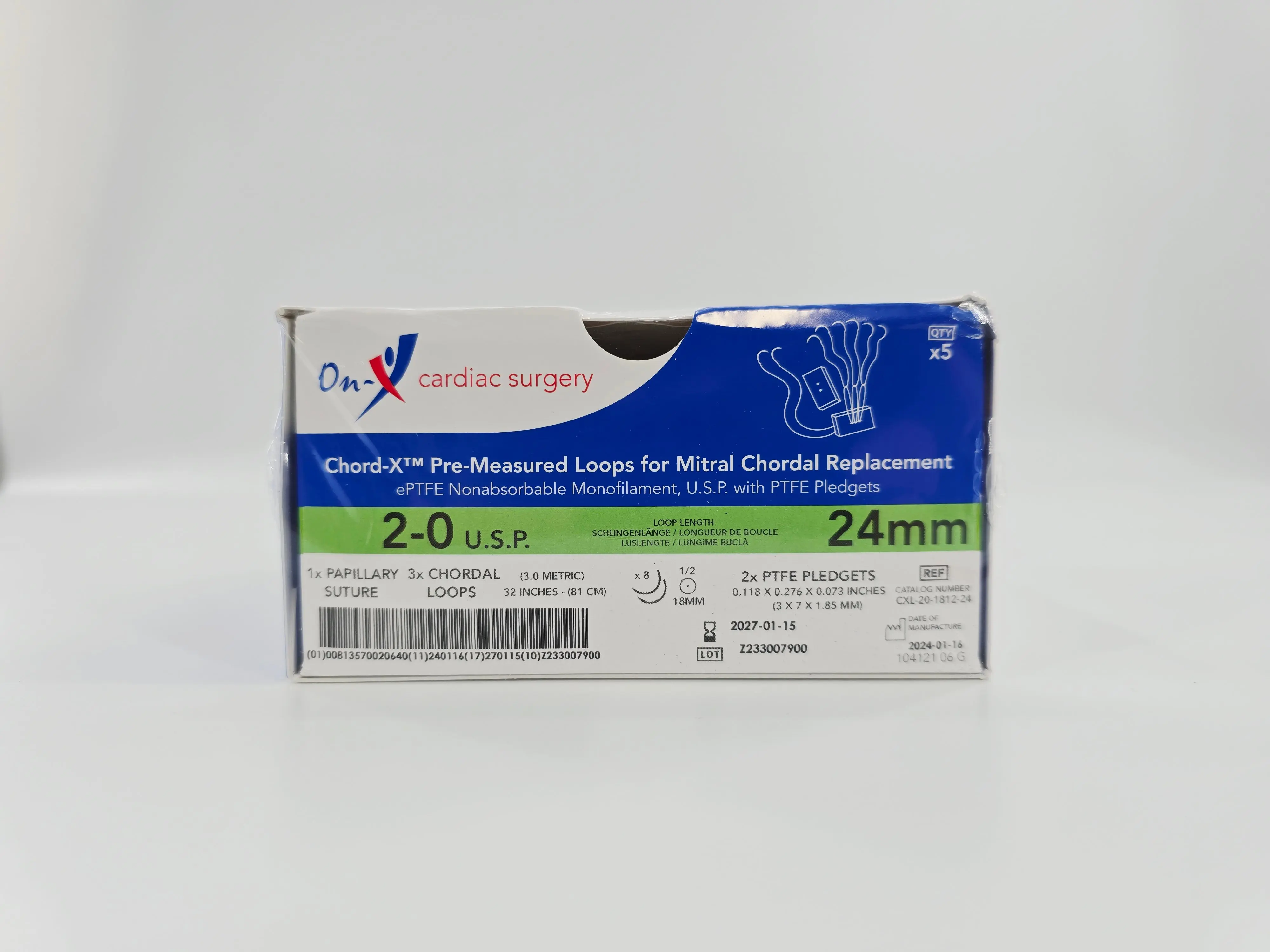 On-X Life Technologies CXL-20-1812-24 Chord-X Pre-Measured Loops for Mitral Chordal Replacement 2-0 24mm 1X32" 1/2 Circle BX/5 - Image 2
