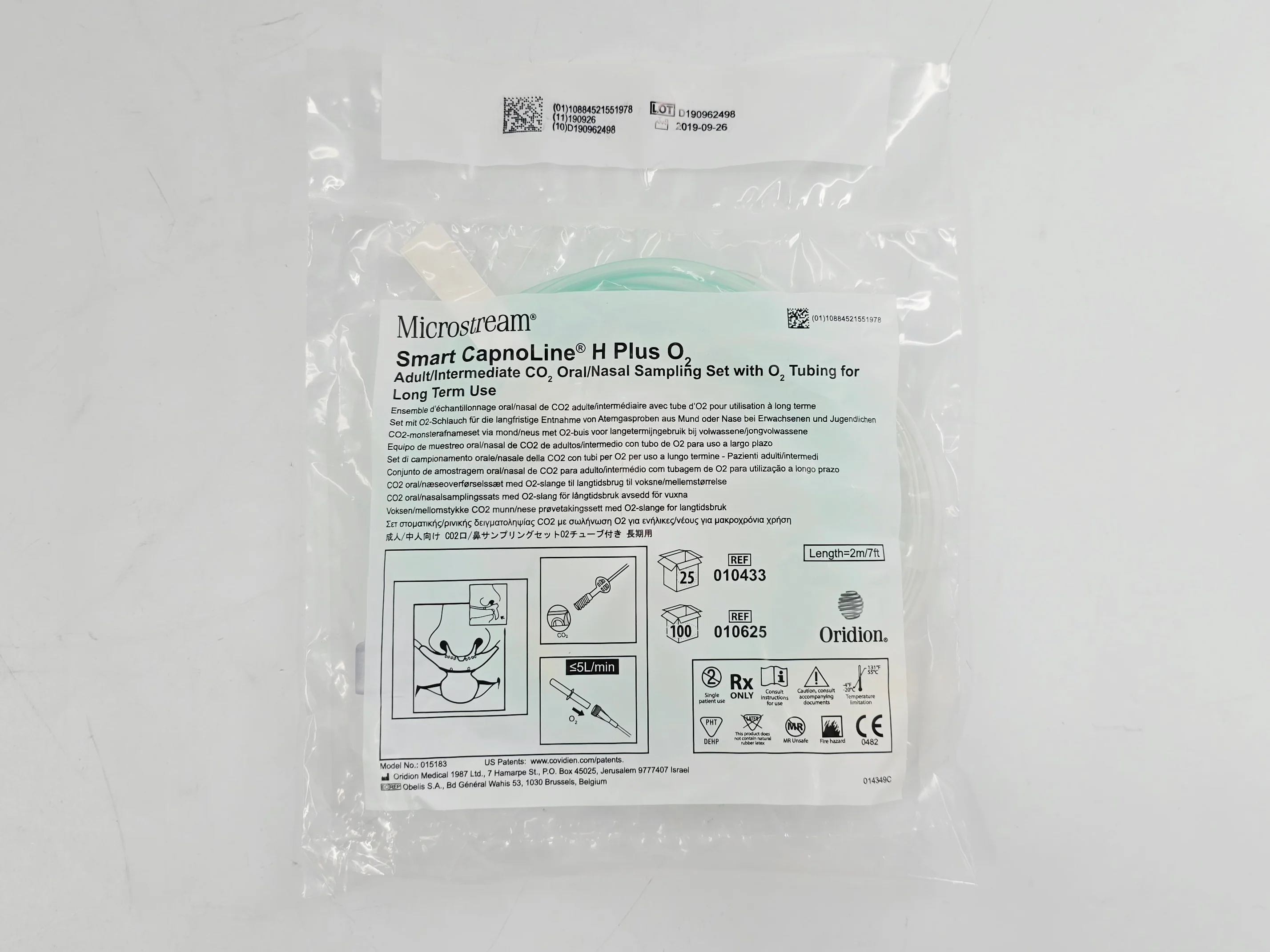 Oridion 010433 Microstream Smart CapitoLine H Plus O2 Adult/Intermediate CO2 Nasal Sampling Set w/ Tubing CS/25 - Image 3
