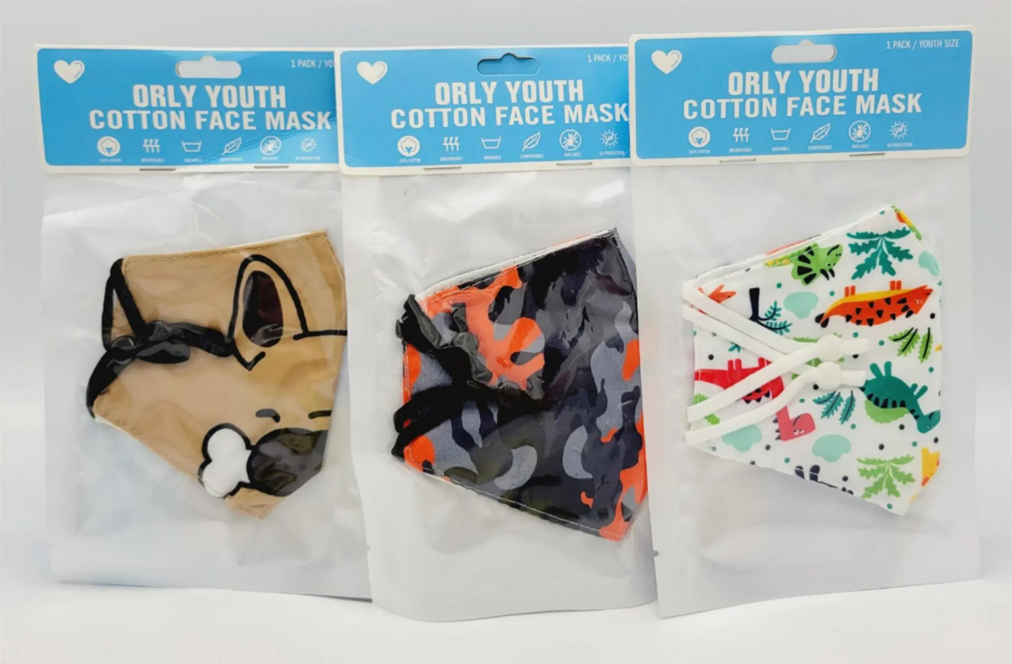 Orly (6 Pack) 100% Cotton Reusable Kids Face Masks Covering Eco-Friendly HB-0044 - Image 4