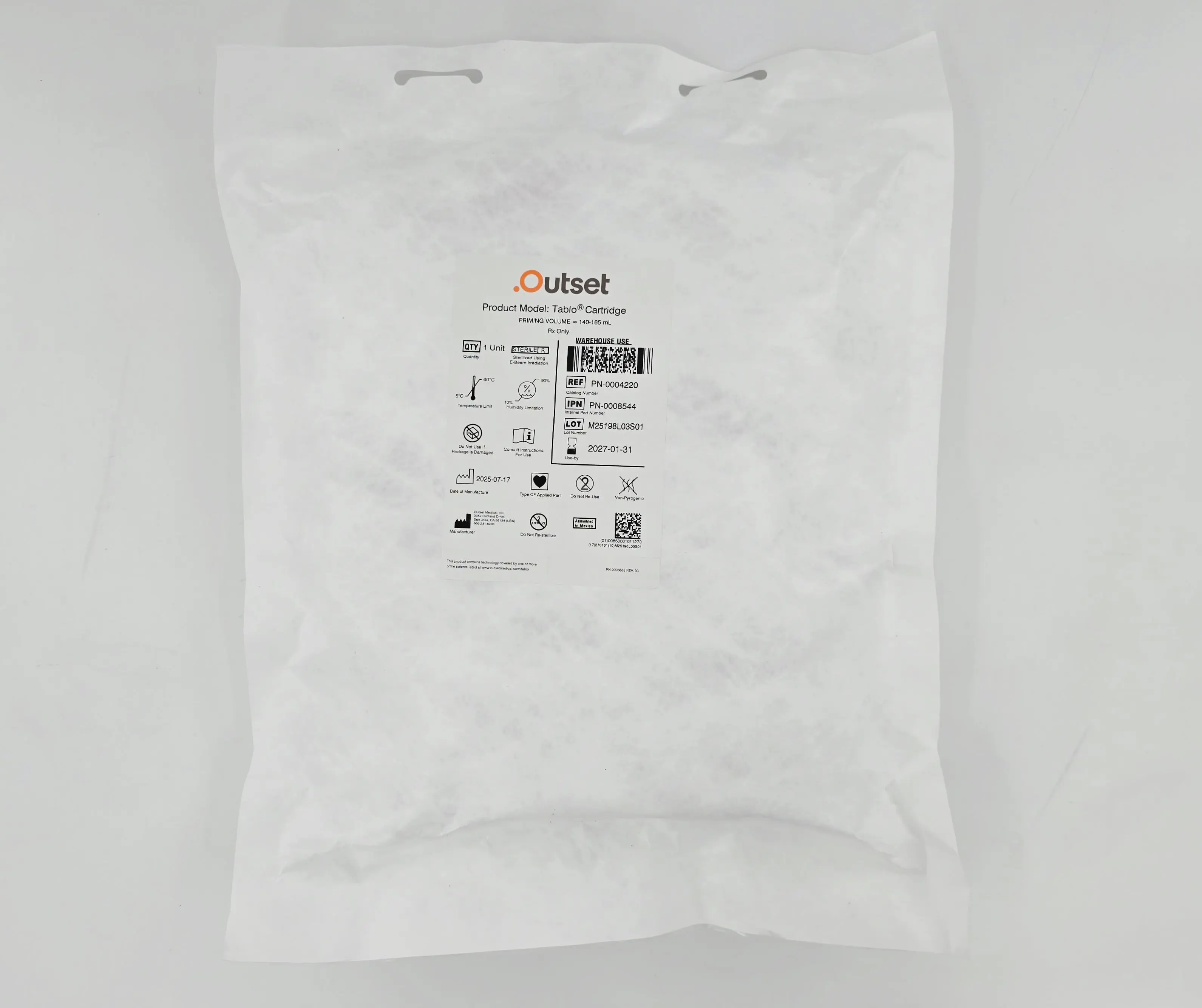 Outset Medical PN-0004220 Tablo X Cartridge w/ Needleless Infusion Ports CS/6 - Image 2