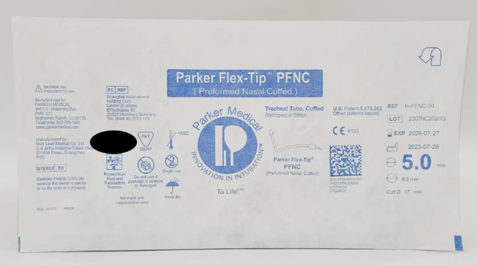 Parker Medical H-PFNC-50 Flex-Tip Performed Nasal Cuffed 5.0mm 5BX - Image 2