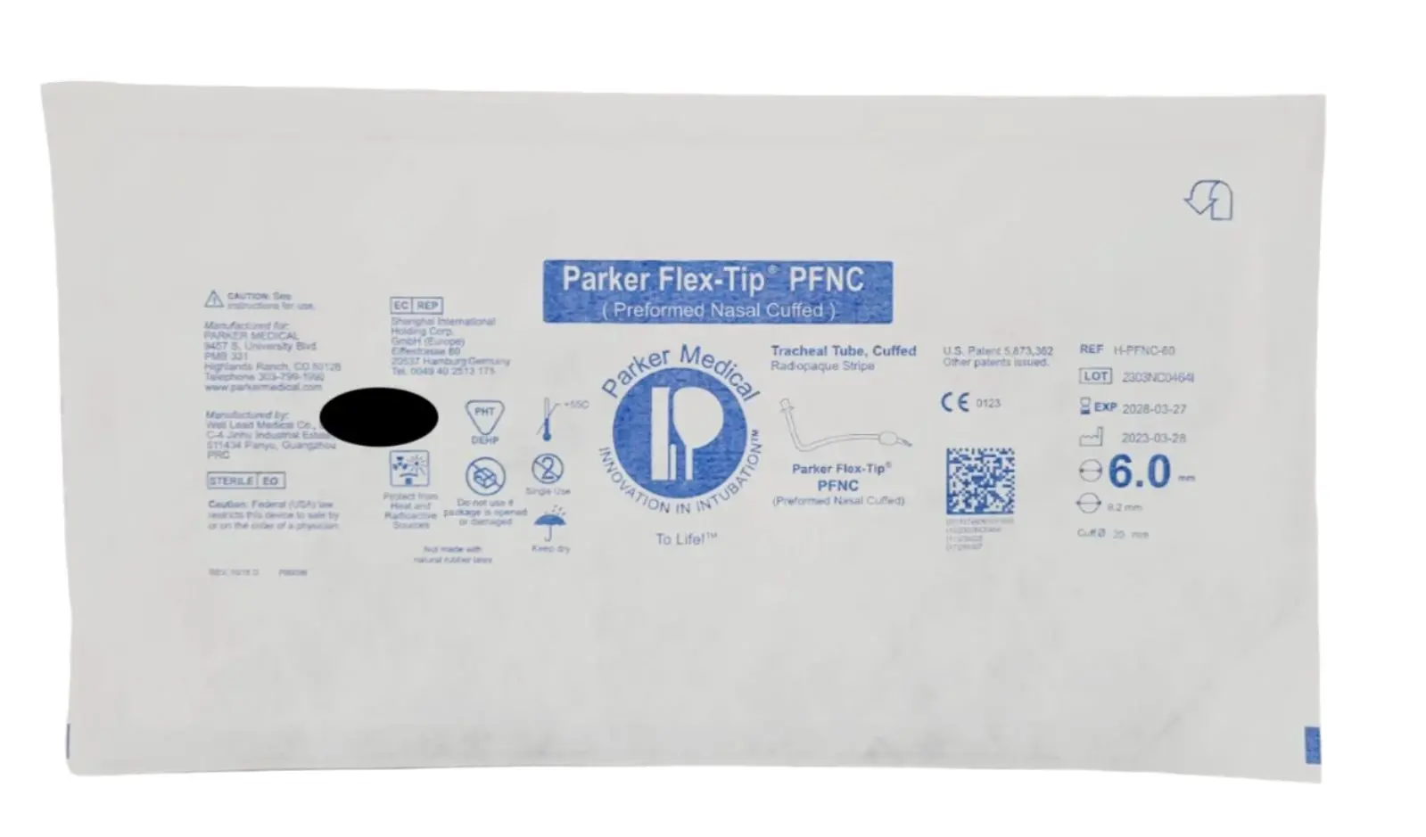 Parker Medical H-PFNC-60 Flex-Tip Performed Nasal Cuffed 6.0mm EXP: 03/2028 5BX