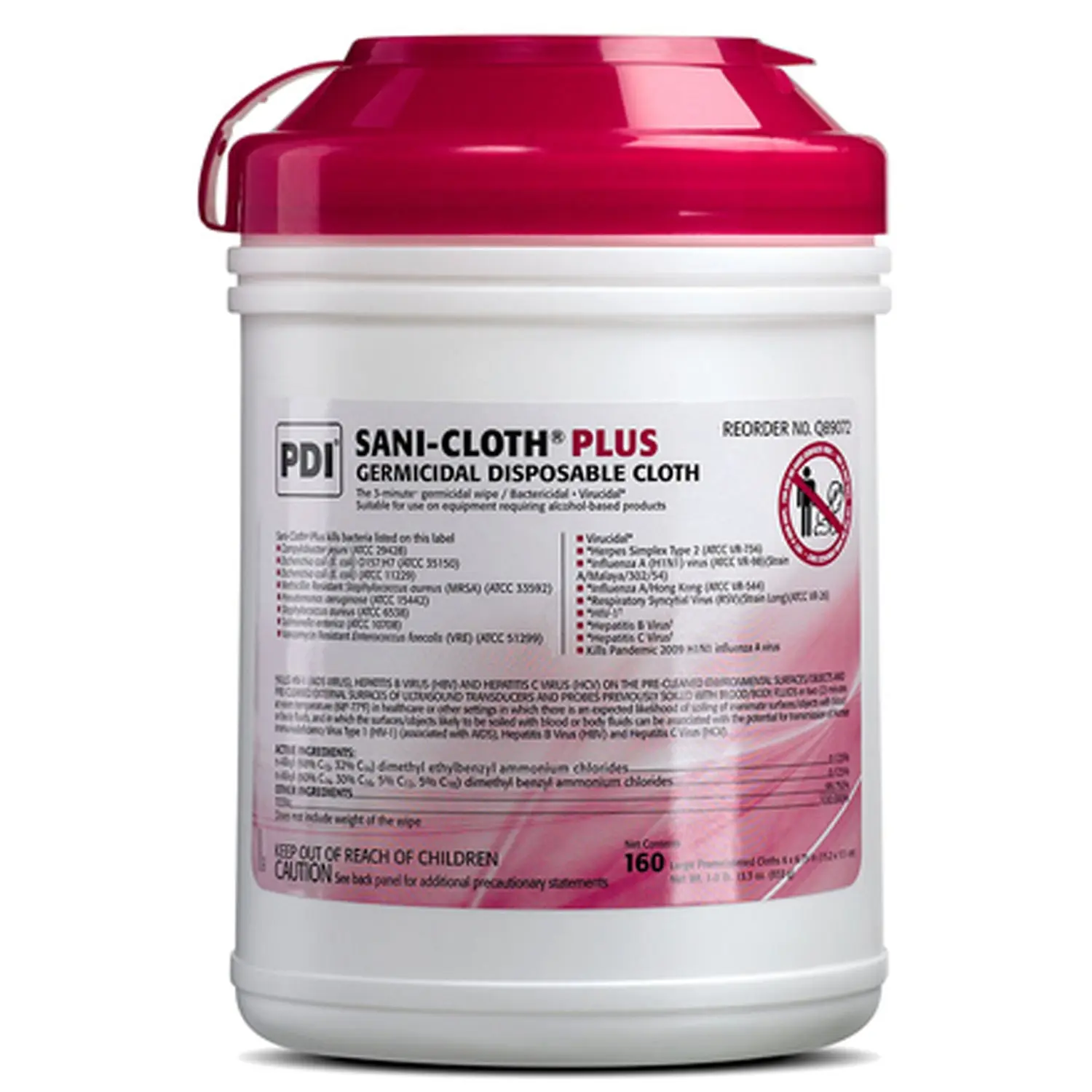 PDI Q89072 SANI-CLOTH PLUS GERMICIDAL DISPOSABLE CLOTH Plus Germicidal Disposable Cloth, Large 6" x 6¾", 160/canister, 12 canisters/cs