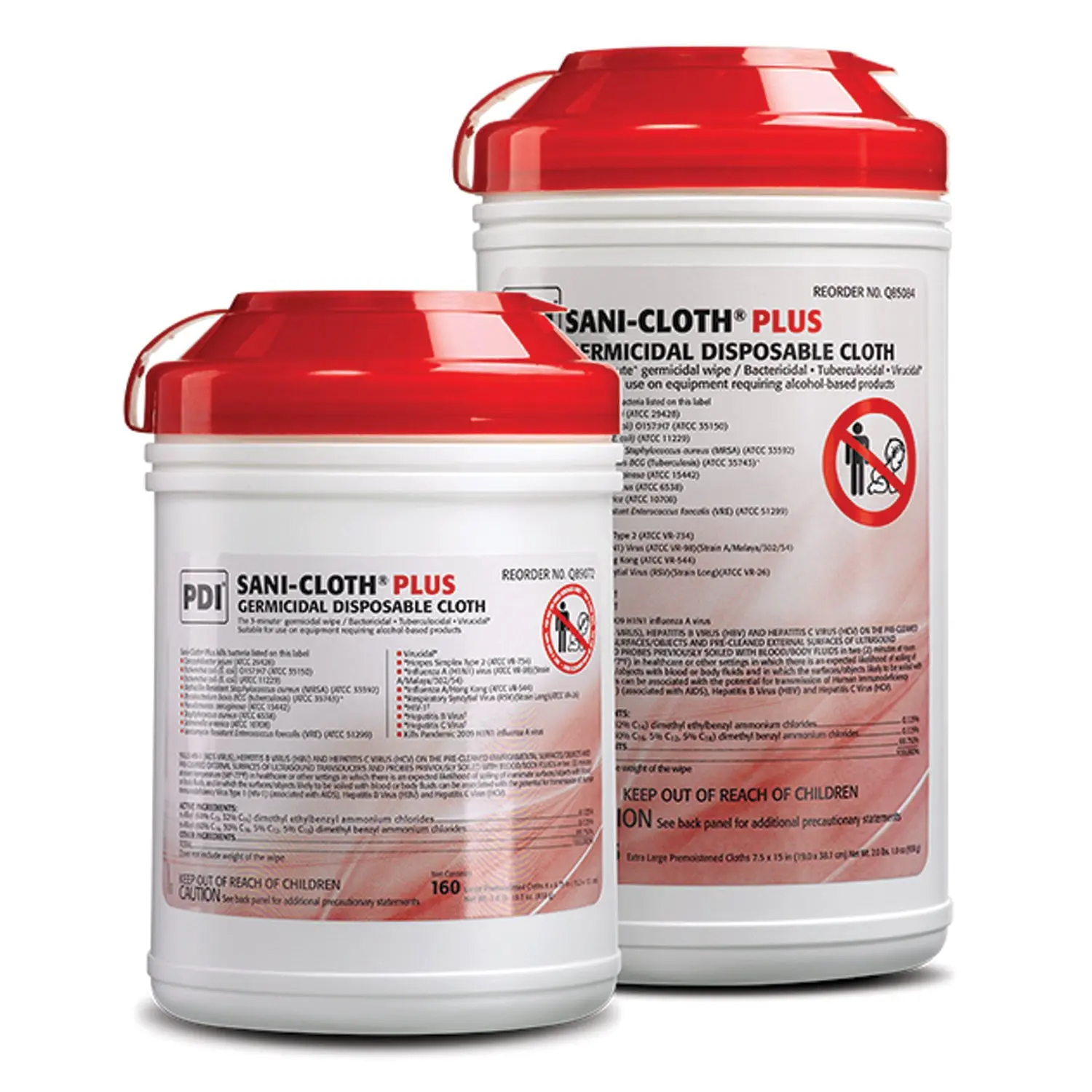 PDI Q85084 SANI-CLOTH PLUS GERMICIDAL DISPOSABLE CLOTH Plus Germicidal Disposable Cloth, X-Large,7½" x 15", 65/canister, 6 can/cs